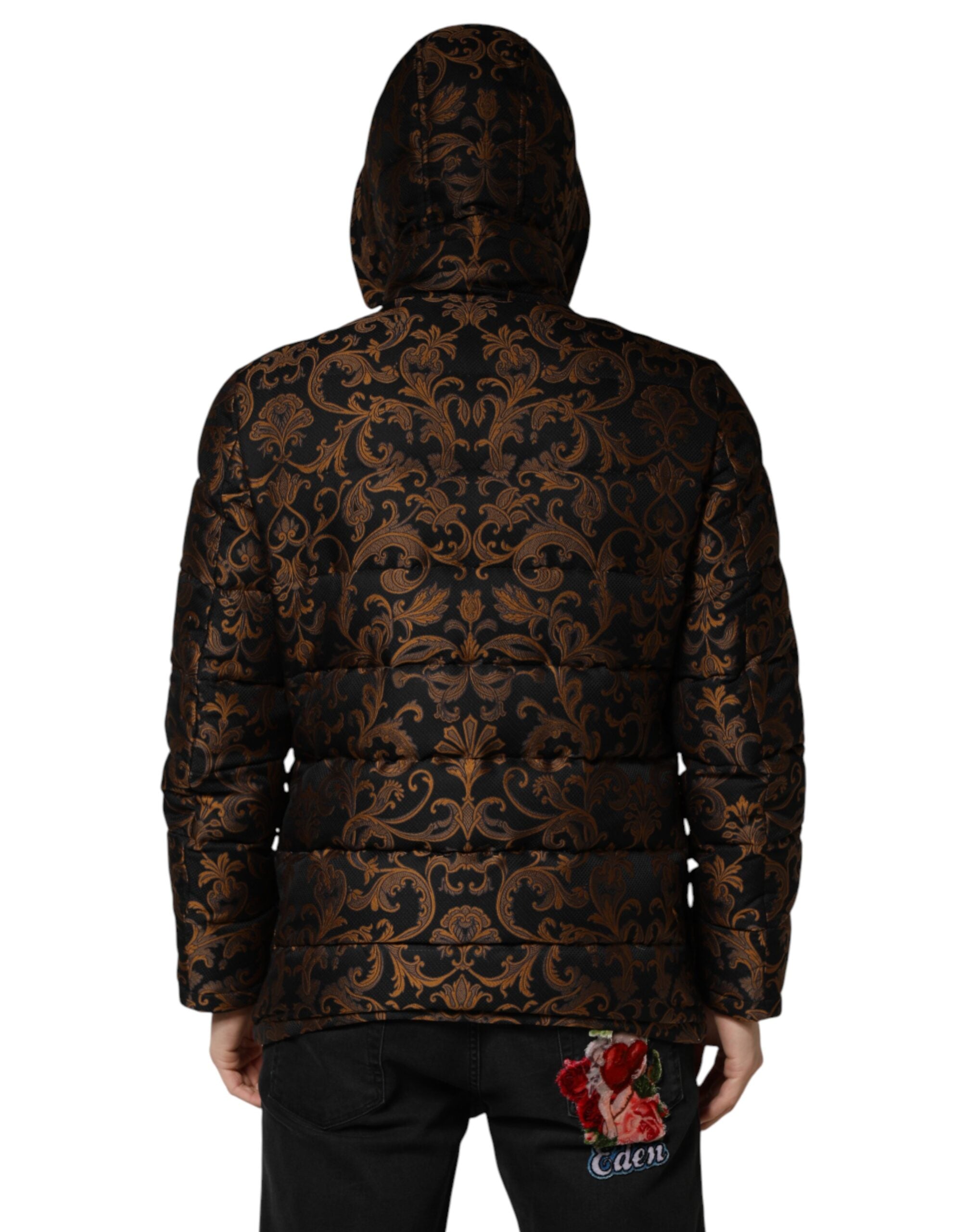 Dolce & Gabbana Black Floral Jacquard Quilted Hooded Jacket Dolce & Gabbana