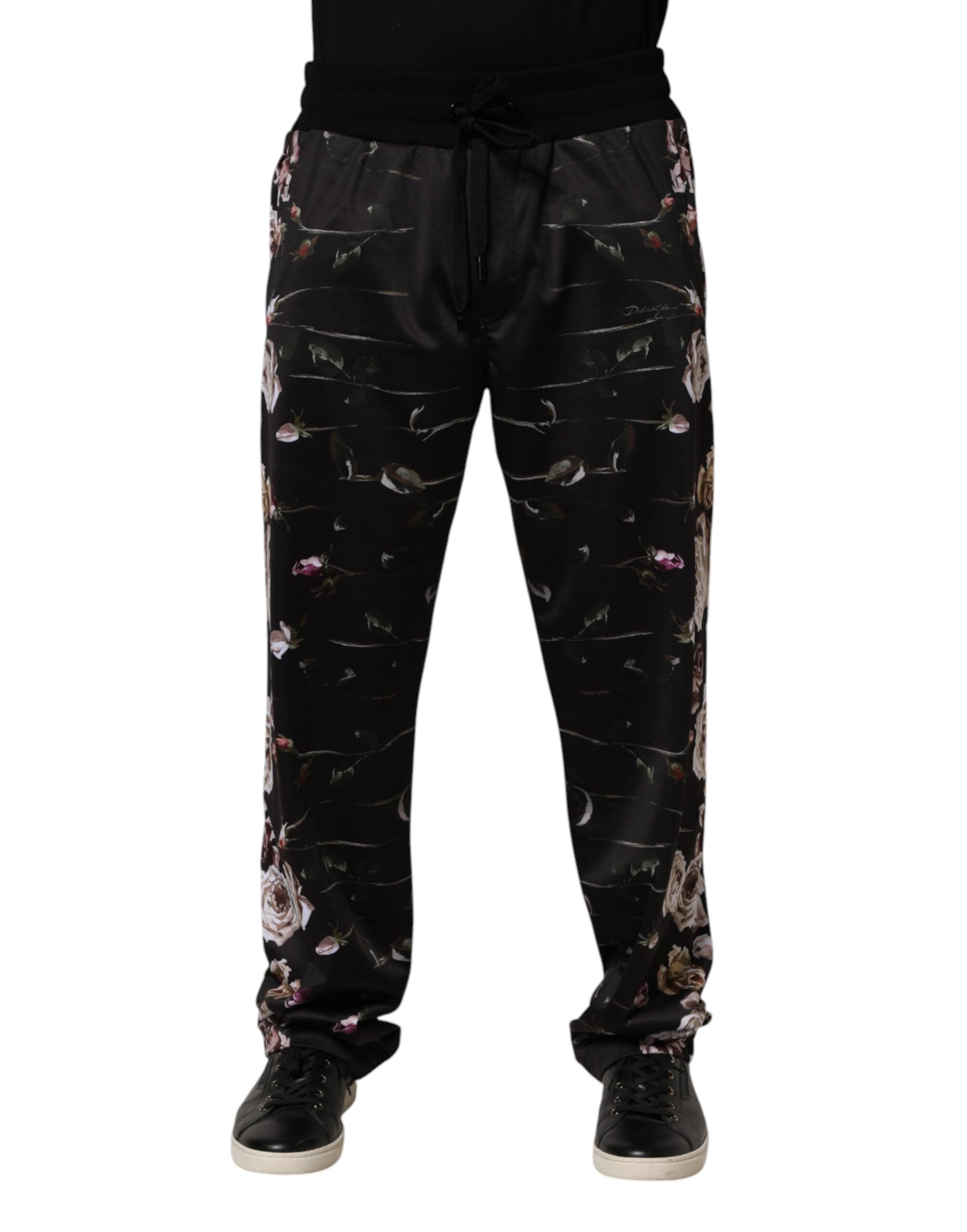 Dolce & Gabbana Black Floral Straight-Leg Chino Trouser Pants Dolce & Gabbana