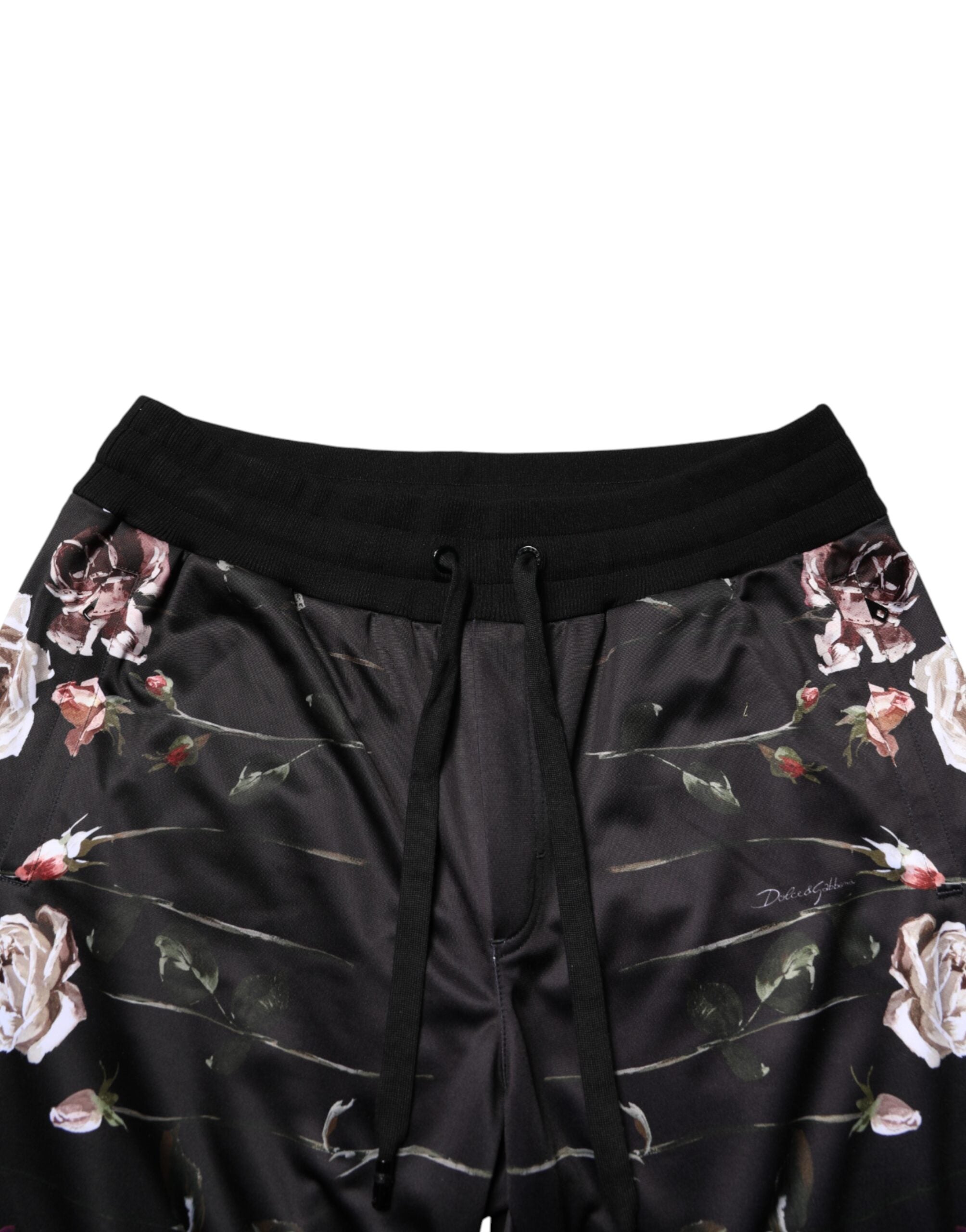 Dolce & Gabbana Black Floral Straight-Leg Chino Trouser Pants Dolce & Gabbana