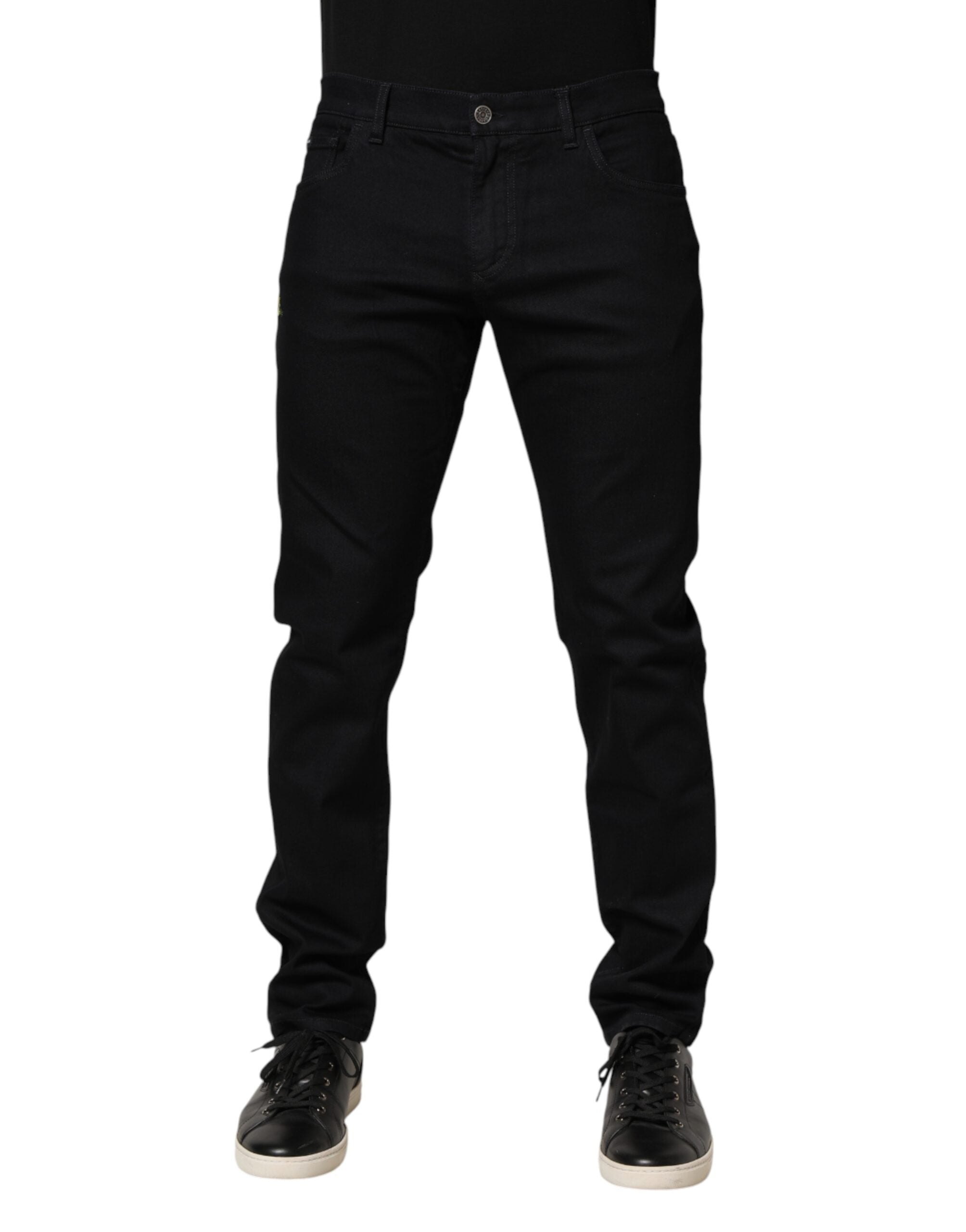 Dolce & Gabbana Black Floral Cotton Skinny Men Denim Jeans Dolce & Gabbana