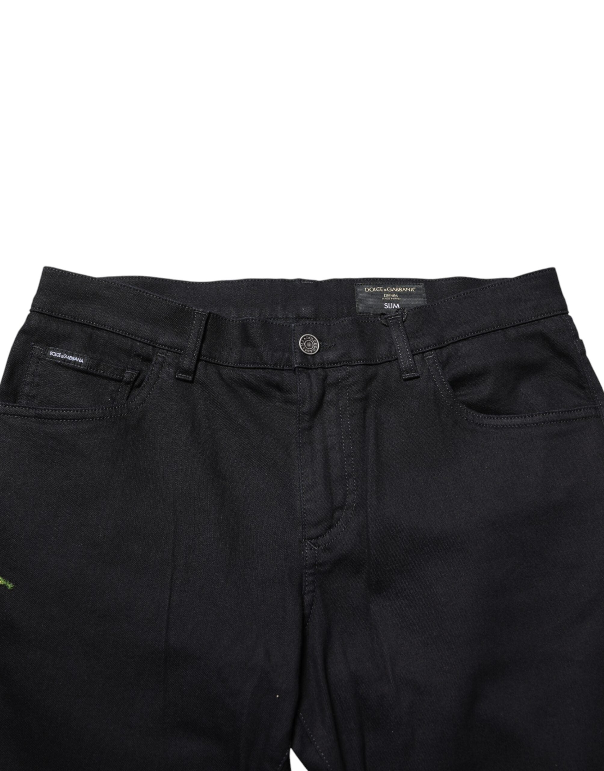 Dolce & Gabbana Black Floral Cotton Skinny Men Denim Jeans Dolce & Gabbana