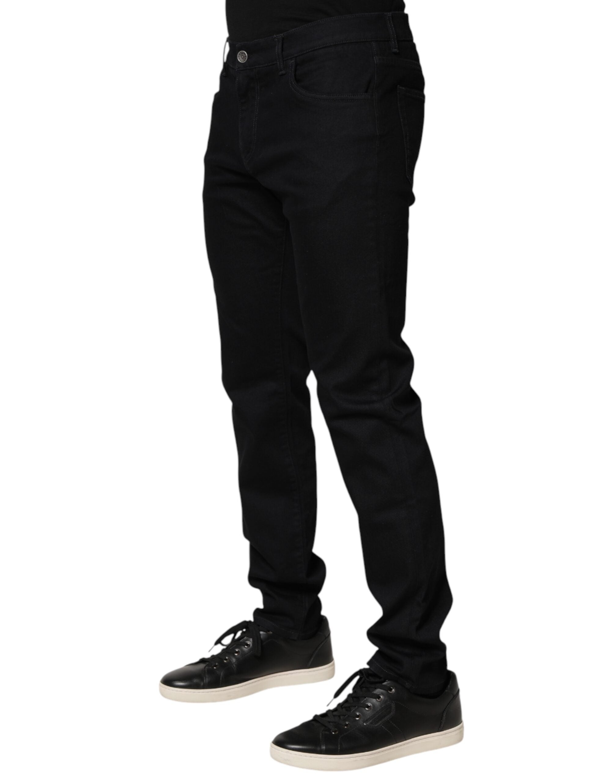 Dolce & Gabbana Black Floral Cotton Skinny Men Denim Jeans Dolce & Gabbana