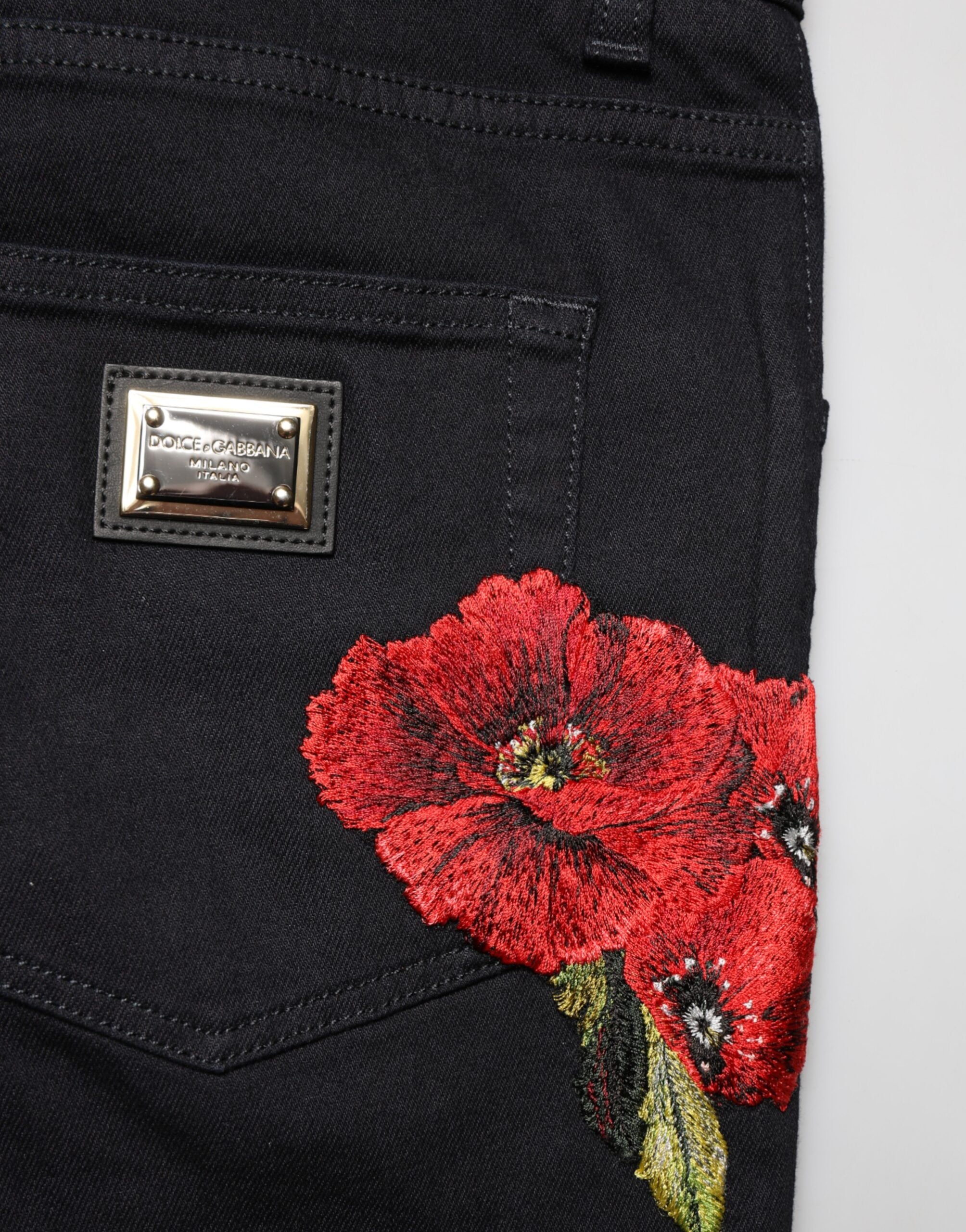 Dolce & Gabbana Black Floral Cotton Skinny Men Denim Jeans Dolce & Gabbana