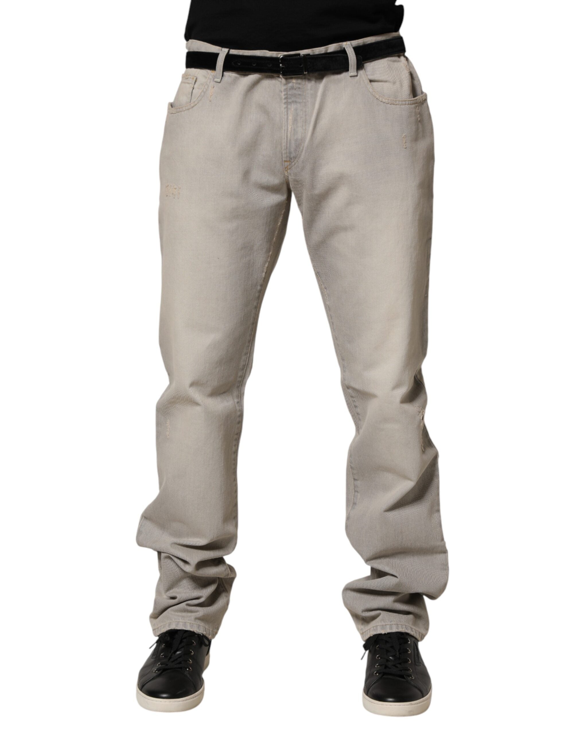 Dolce & Gabbana Light Gray Cotton Straight Denim Trouser Jeans Dolce & Gabbana