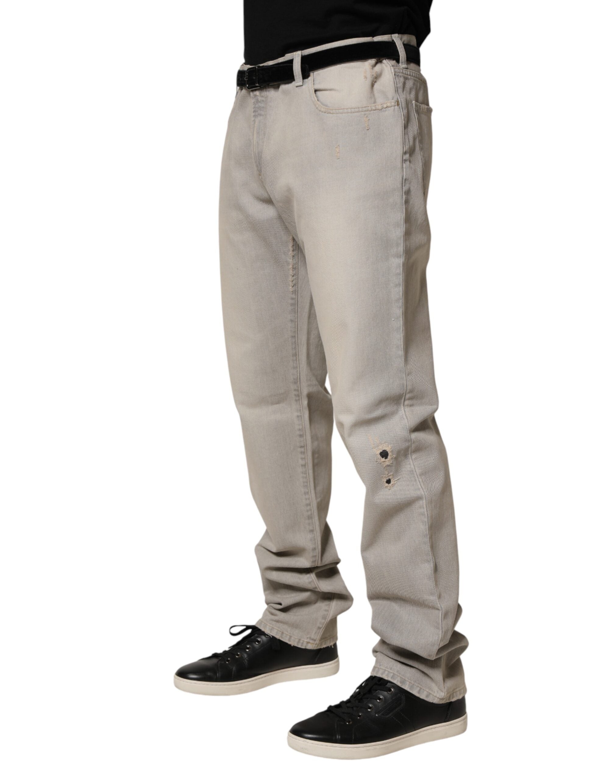 Dolce & Gabbana Light Gray Cotton Straight Denim Trouser Jeans Dolce & Gabbana