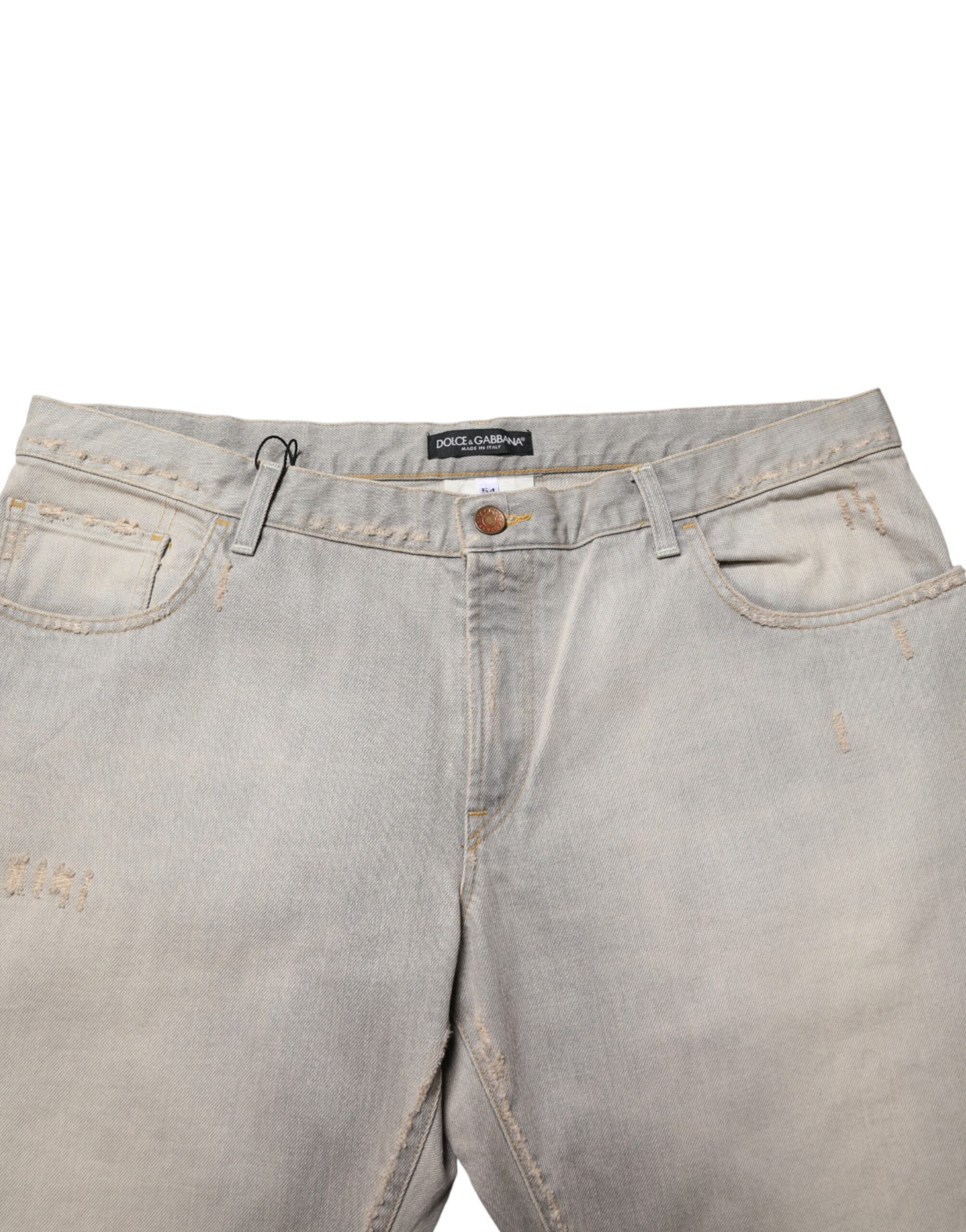 Dolce & Gabbana Light Gray Cotton Straight Denim Trouser Jeans Dolce & Gabbana