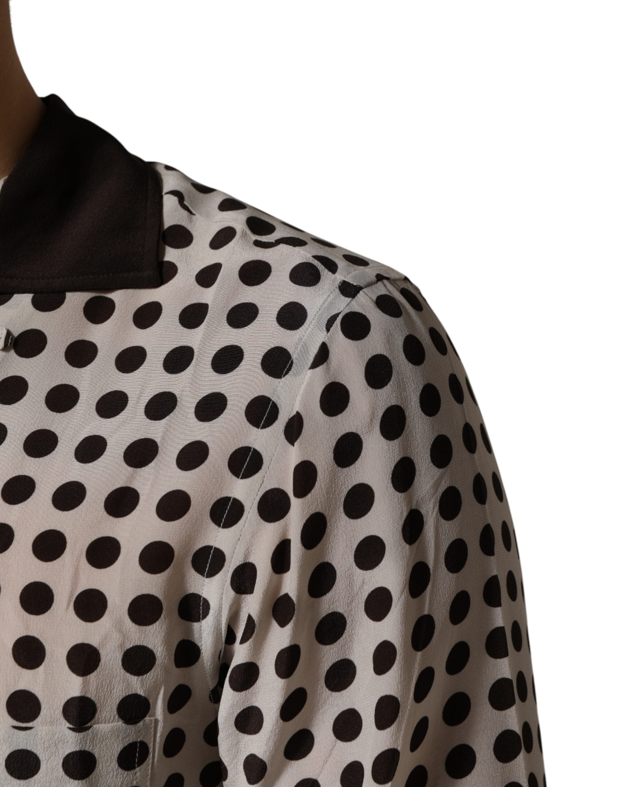 Dolce & Gabbana White Black Polka Dot Silk Men Casual Shirt Dolce & Gabbana