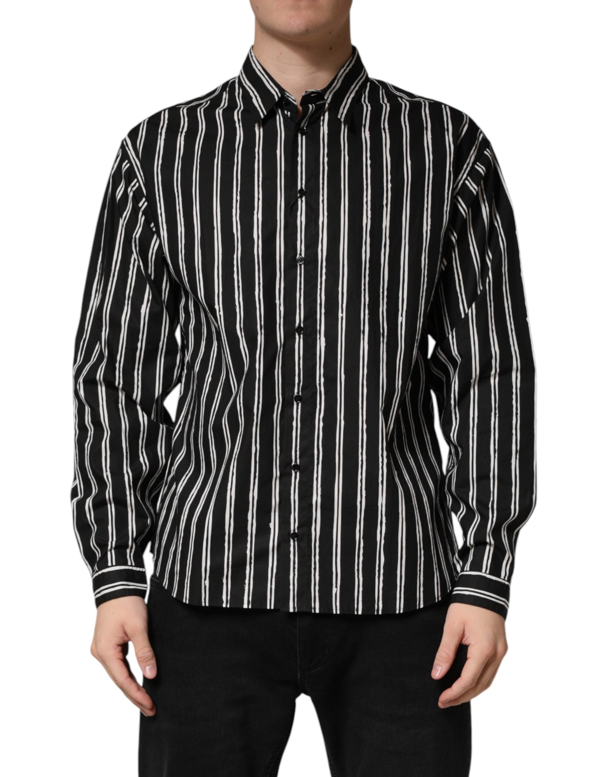 Dolce & Gabbana Black Stripes Cotton Men Formal Dress Shirt Dolce & Gabbana