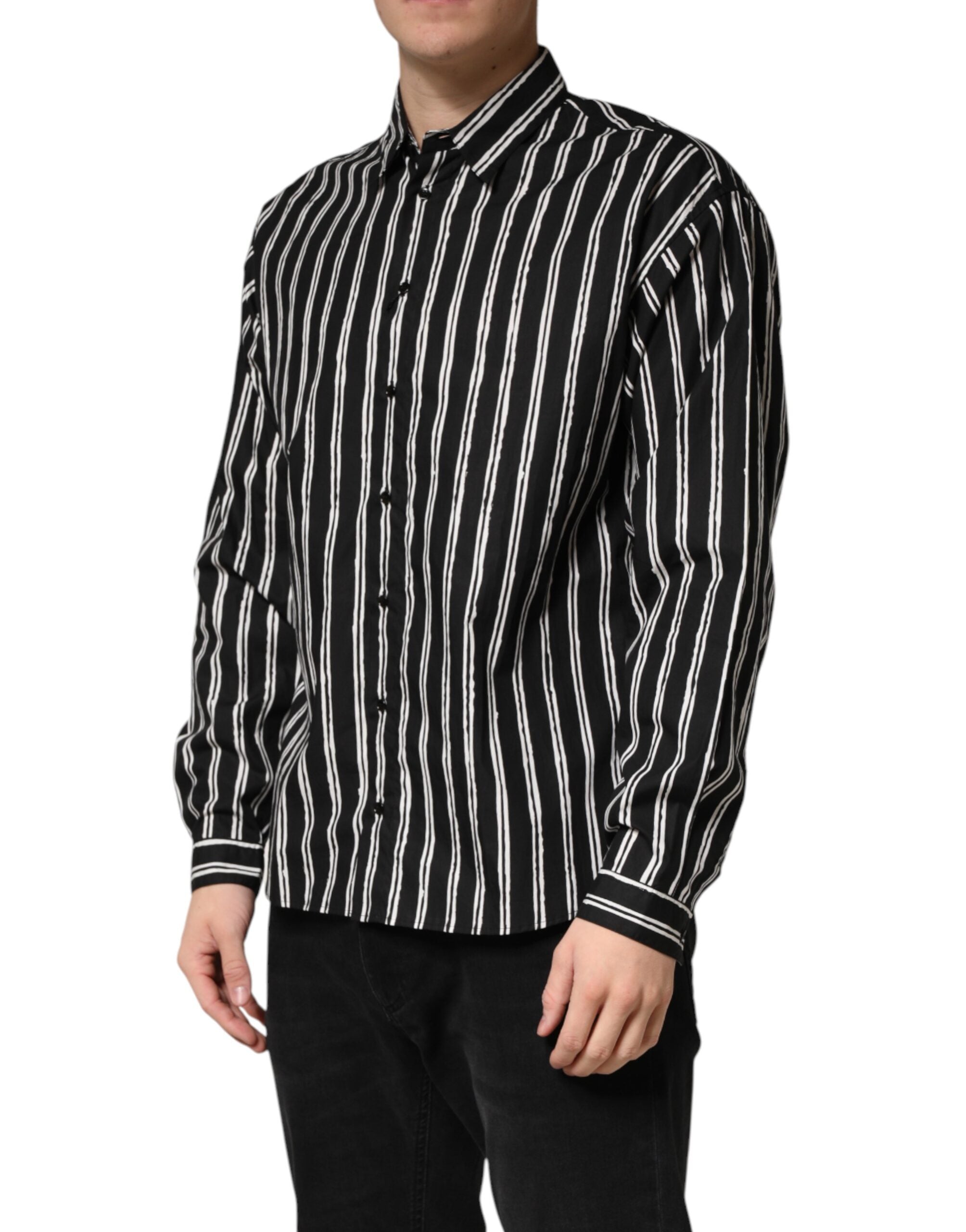 Dolce & Gabbana Black Stripes Cotton Men Formal Dress Shirt Dolce & Gabbana