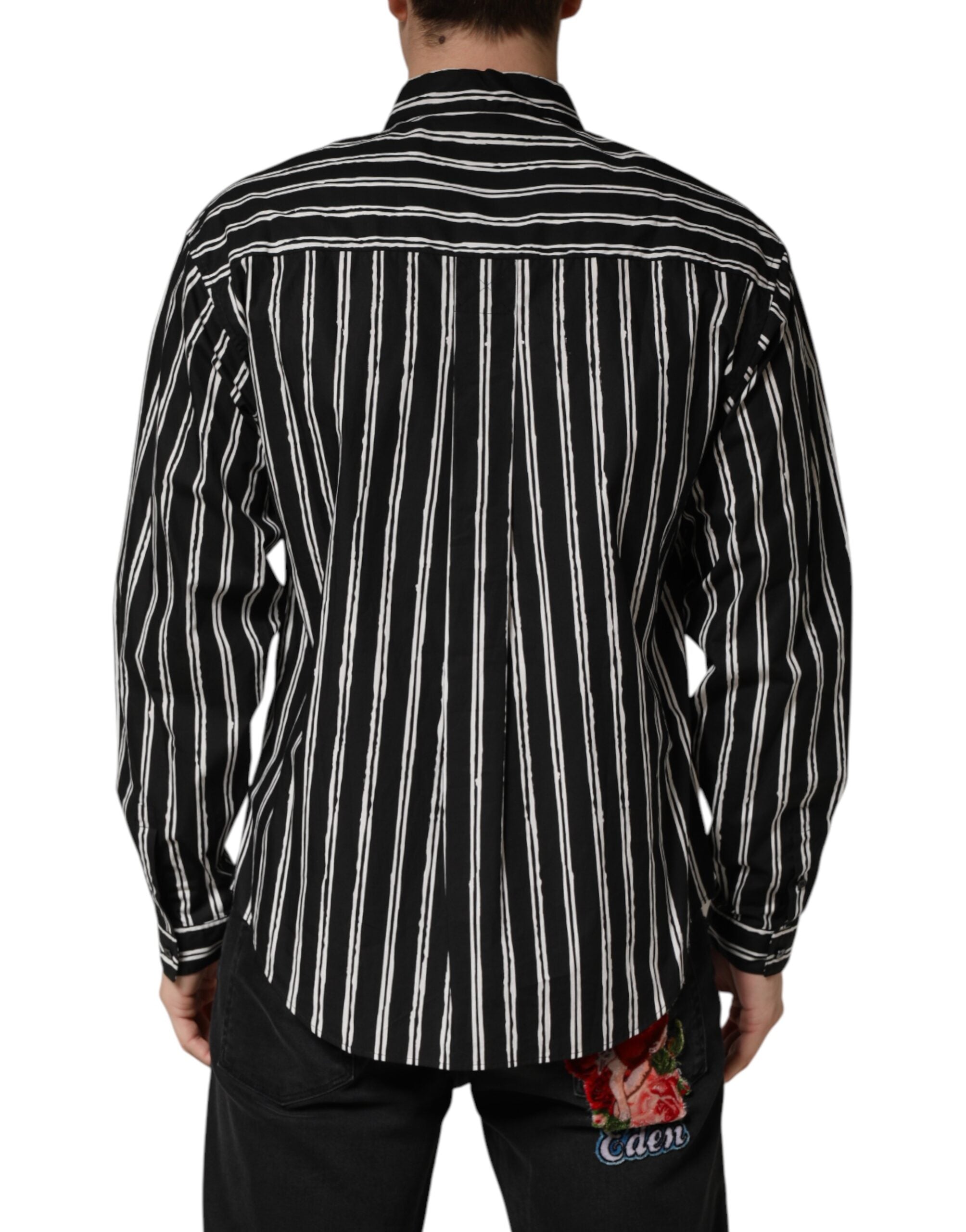 Dolce & Gabbana Black Stripes Cotton Men Formal Dress Shirt Dolce & Gabbana