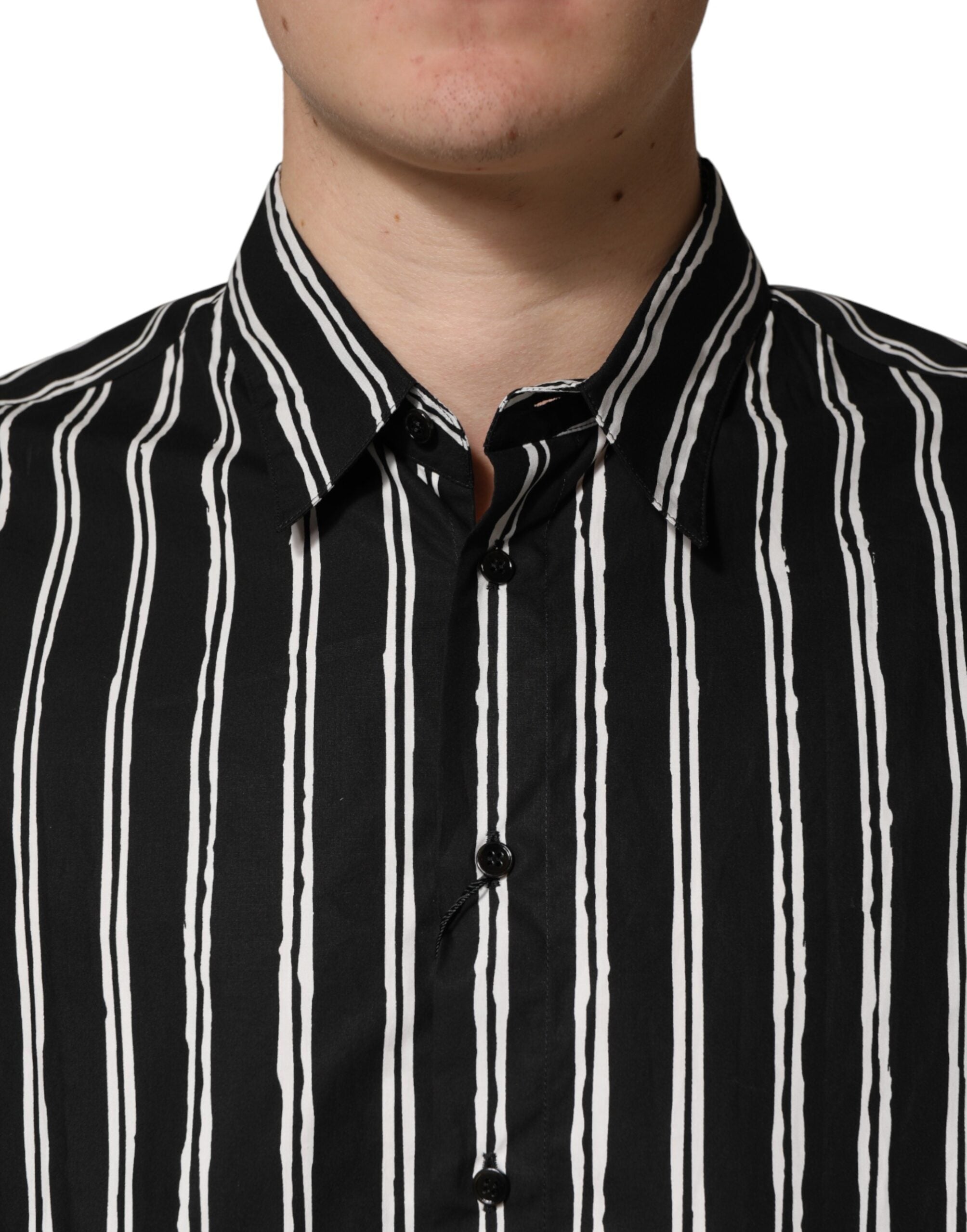 Dolce & Gabbana Black Stripes Cotton Men Formal Dress Shirt Dolce & Gabbana