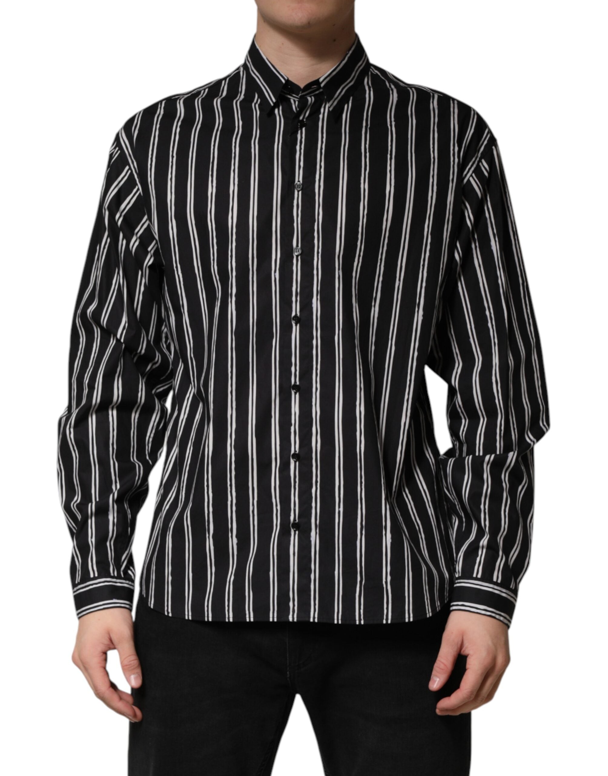 Dolce & Gabbana Black Stripes Cotton Men Formal Dress Shirt Dolce & Gabbana