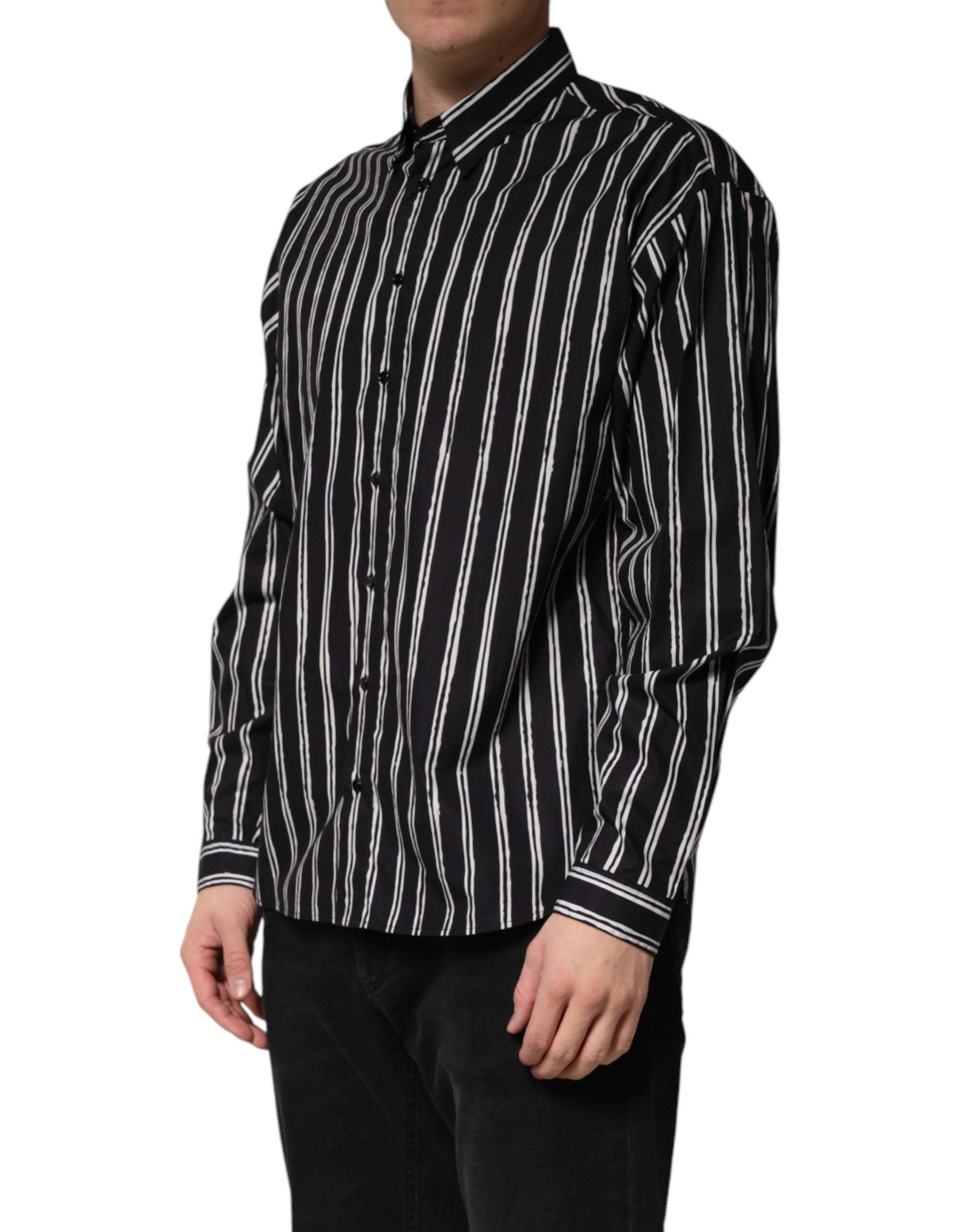Dolce & Gabbana Black Stripes Cotton Men Formal Dress Shirt Dolce & Gabbana