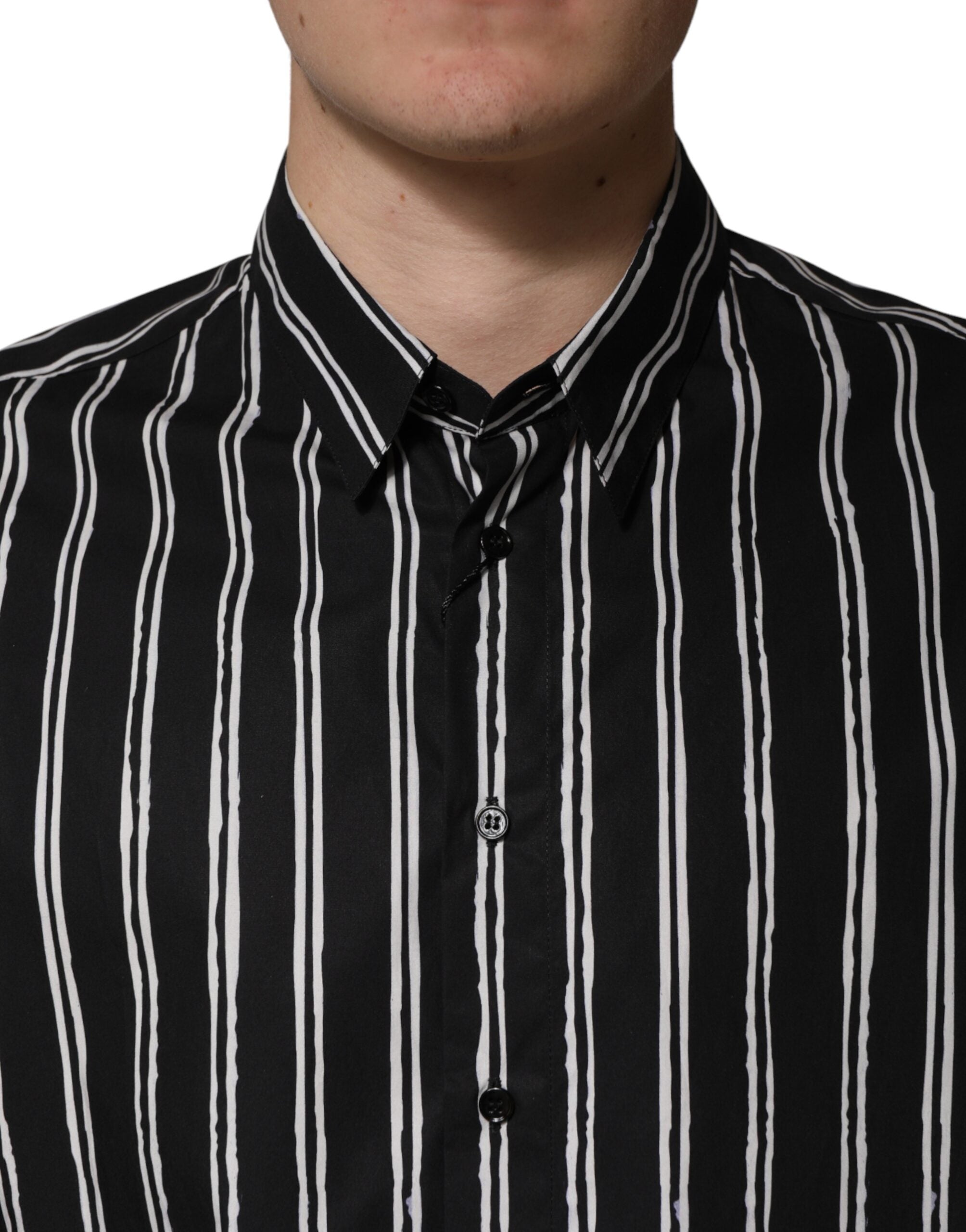 Dolce & Gabbana Black Stripes Cotton Men Formal Dress Shirt Dolce & Gabbana