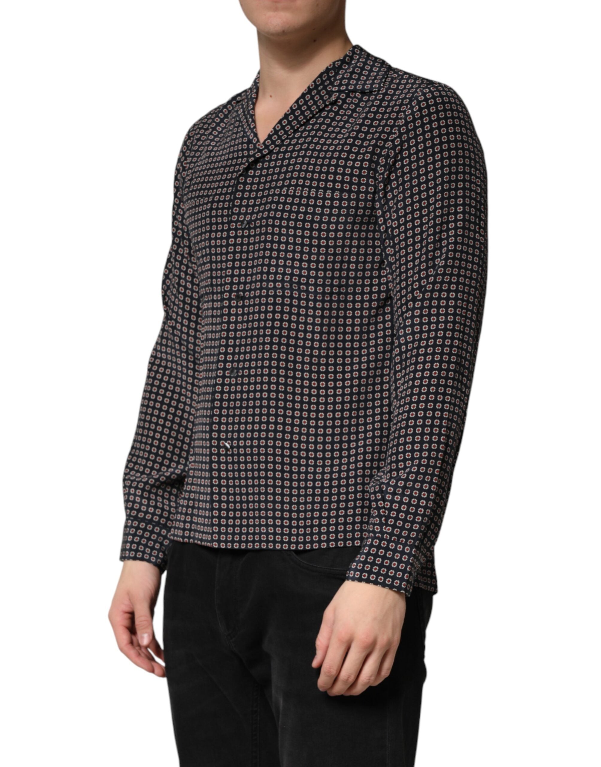 Dolce & Gabbana Black Patterned Silk Men Button Down Shirt Dolce & Gabbana