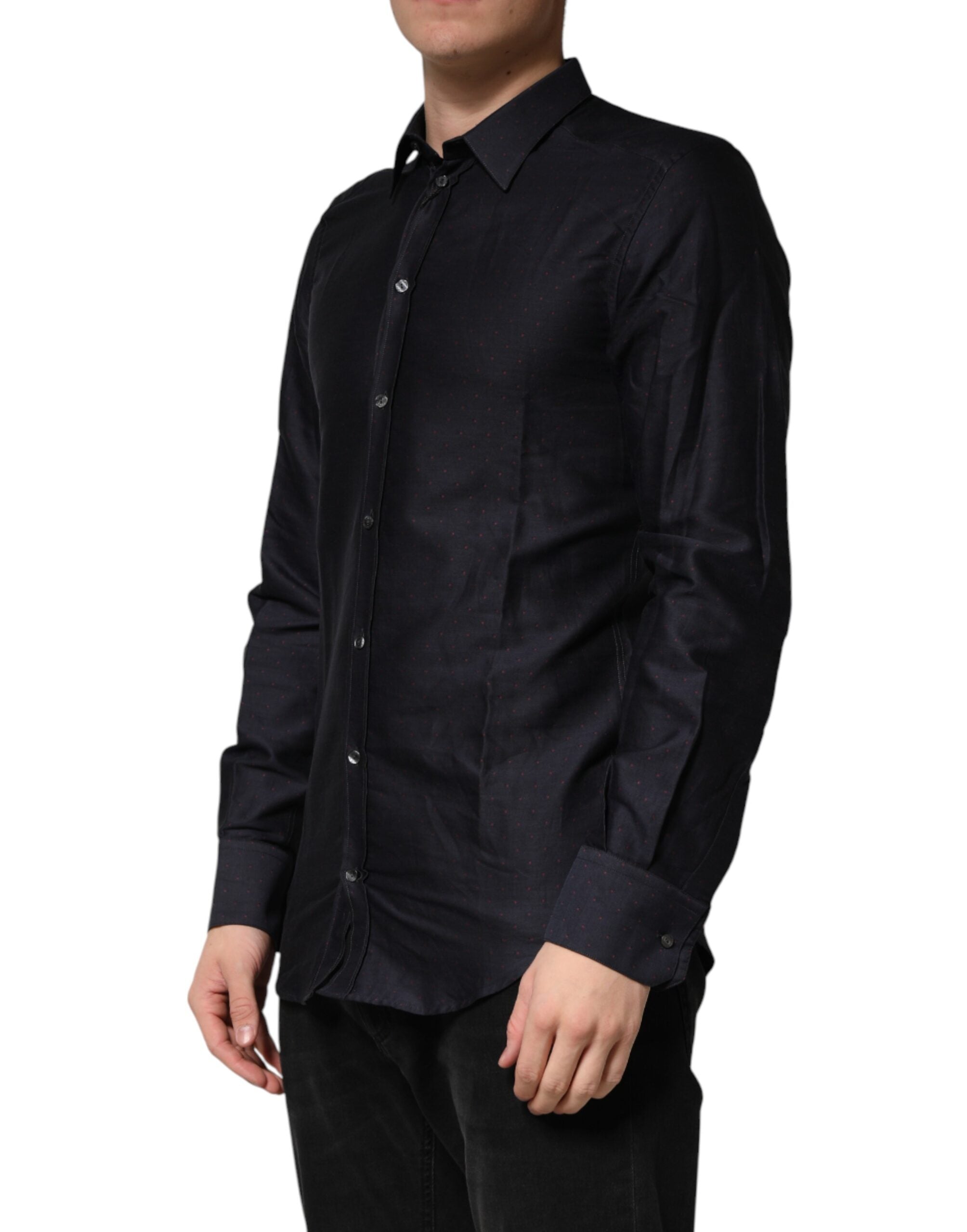 Dolce & Gabbana Black Dotted Cotton Collared GOLD Dress Shirt Dolce & Gabbana