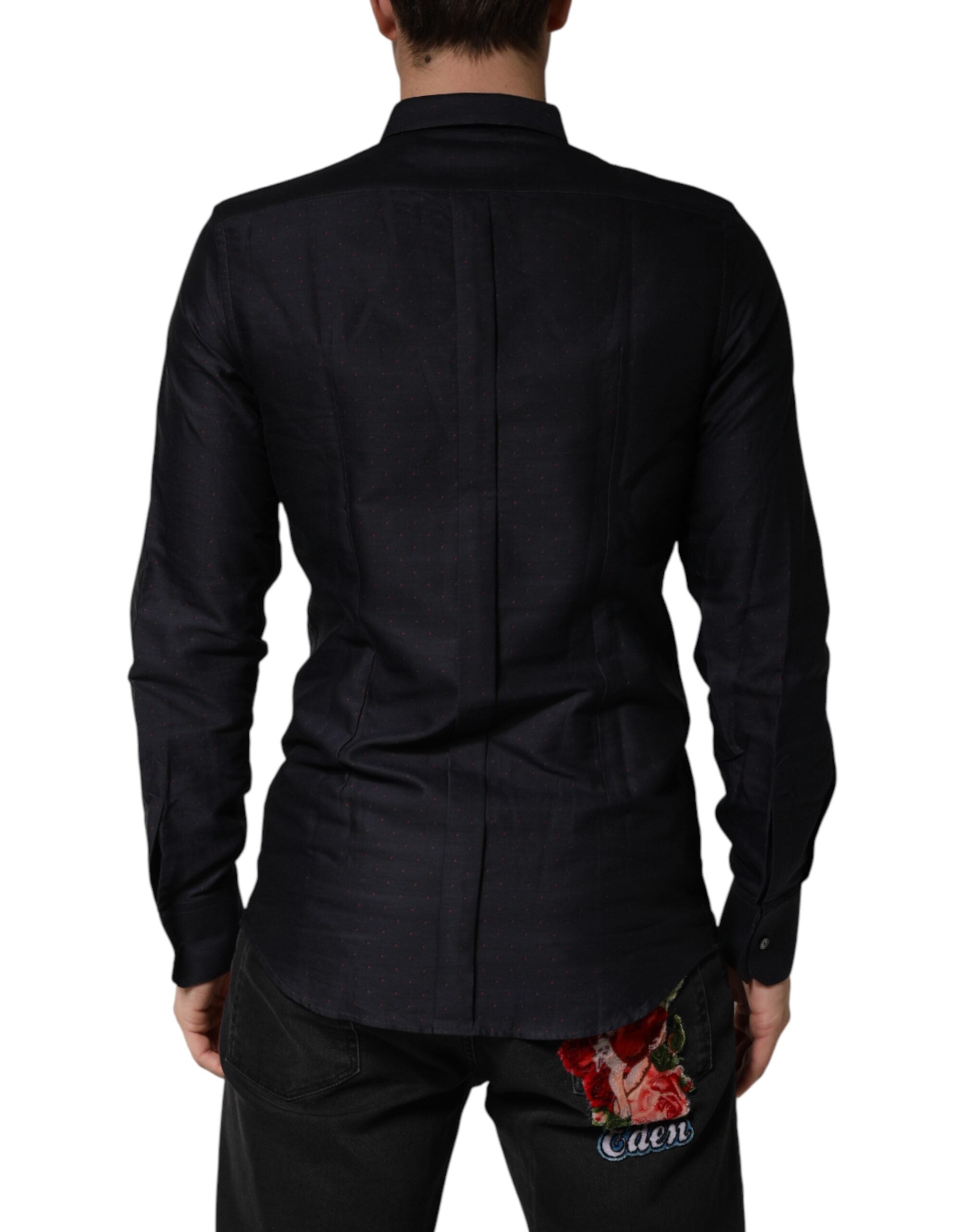 Dolce & Gabbana Black Dotted Cotton Collared GOLD Dress Shirt Dolce & Gabbana