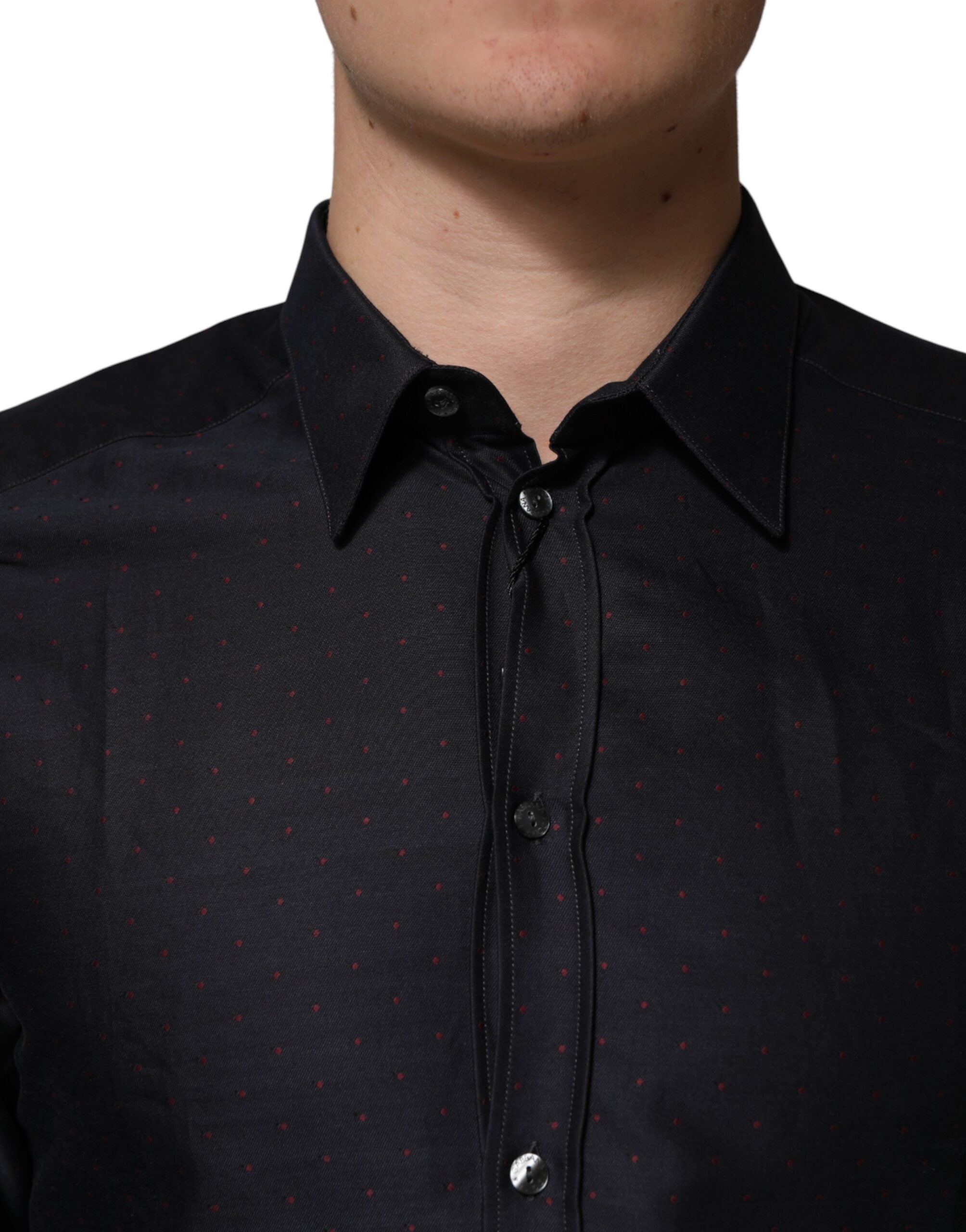 Dolce & Gabbana Black Dotted Cotton Collared GOLD Dress Shirt Dolce & Gabbana