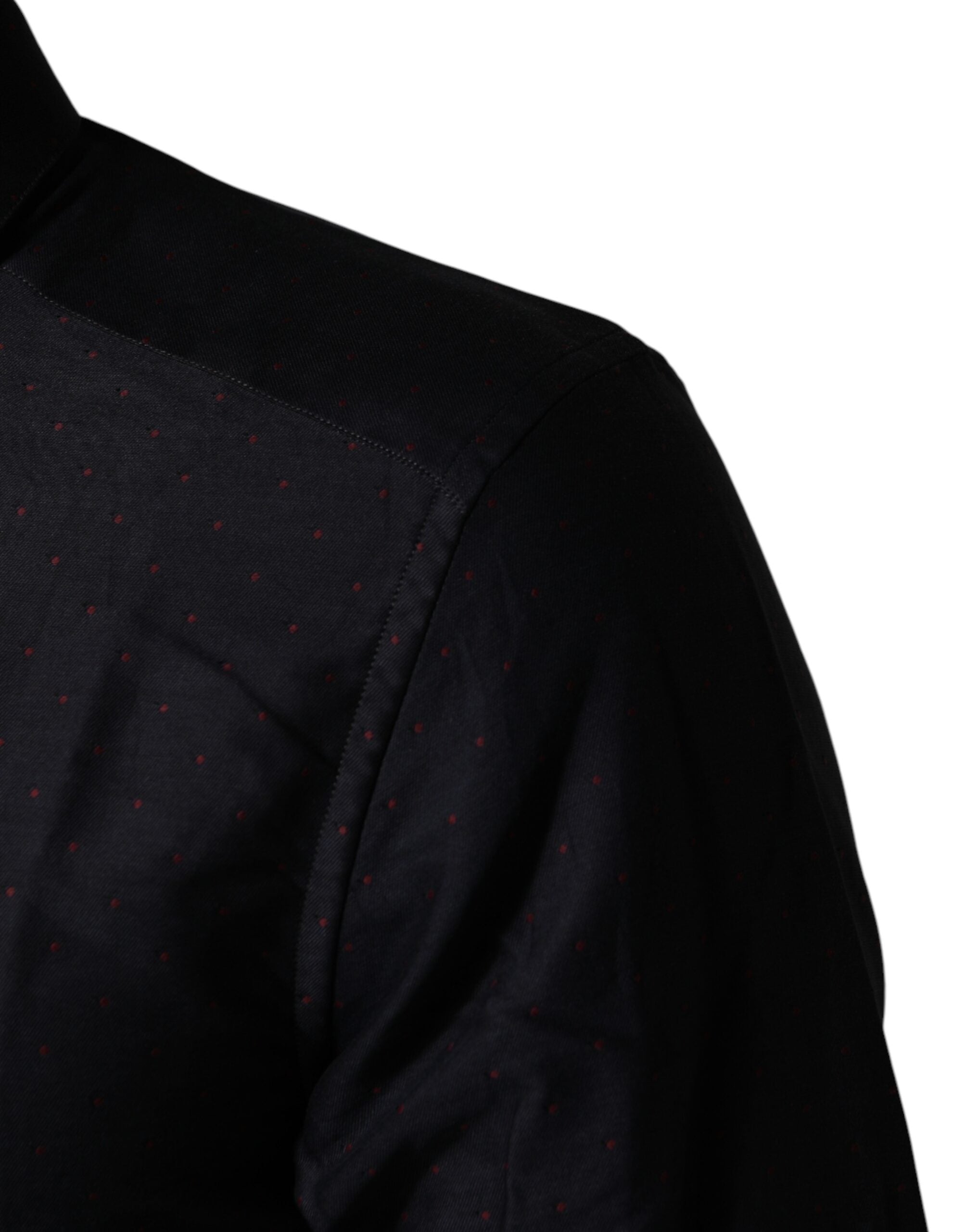 Dolce & Gabbana Black Dotted Cotton Collared GOLD Dress Shirt Dolce & Gabbana
