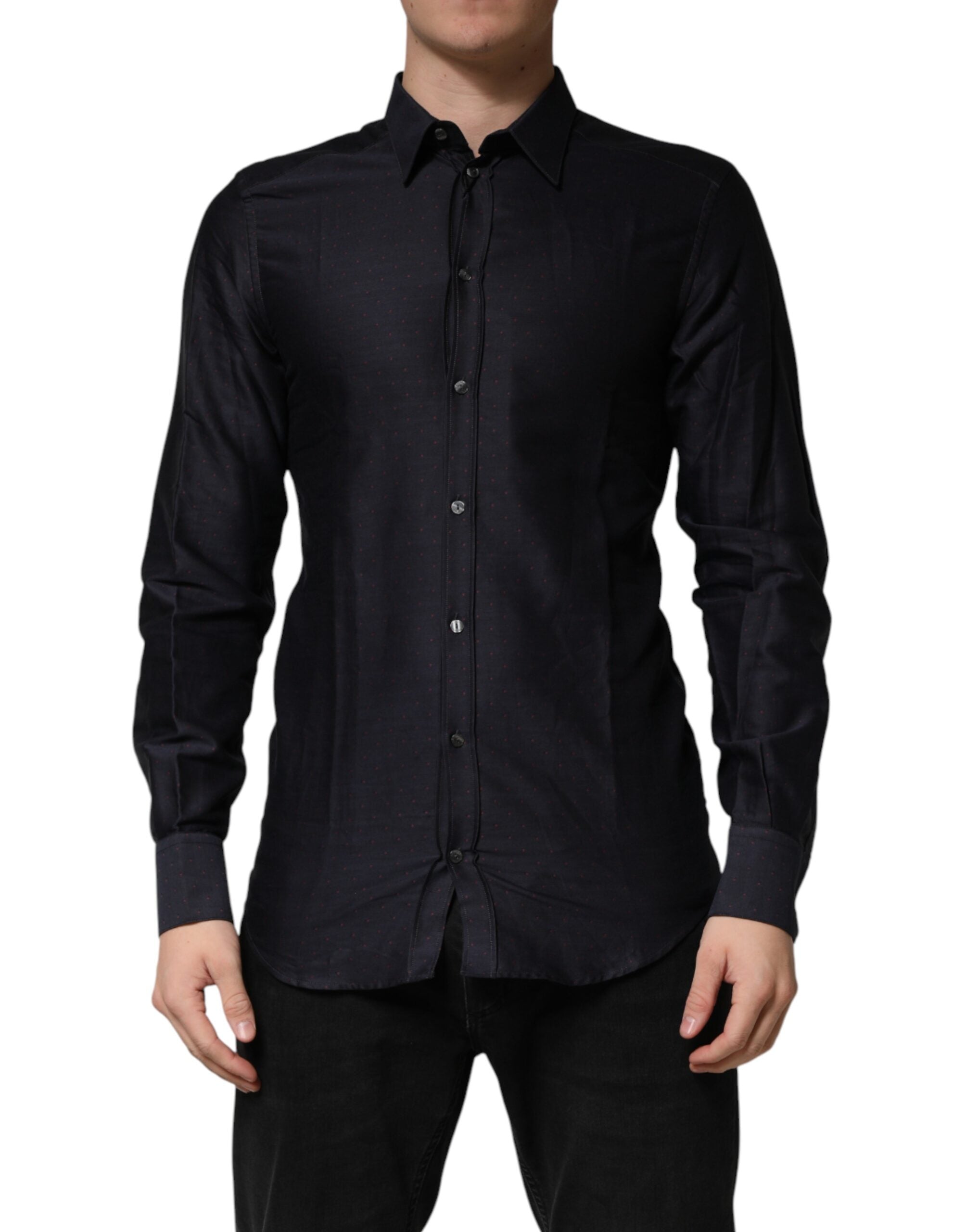 Dolce & Gabbana Black Dotted Cotton Collared GOLD Dress Shirt Dolce & Gabbana