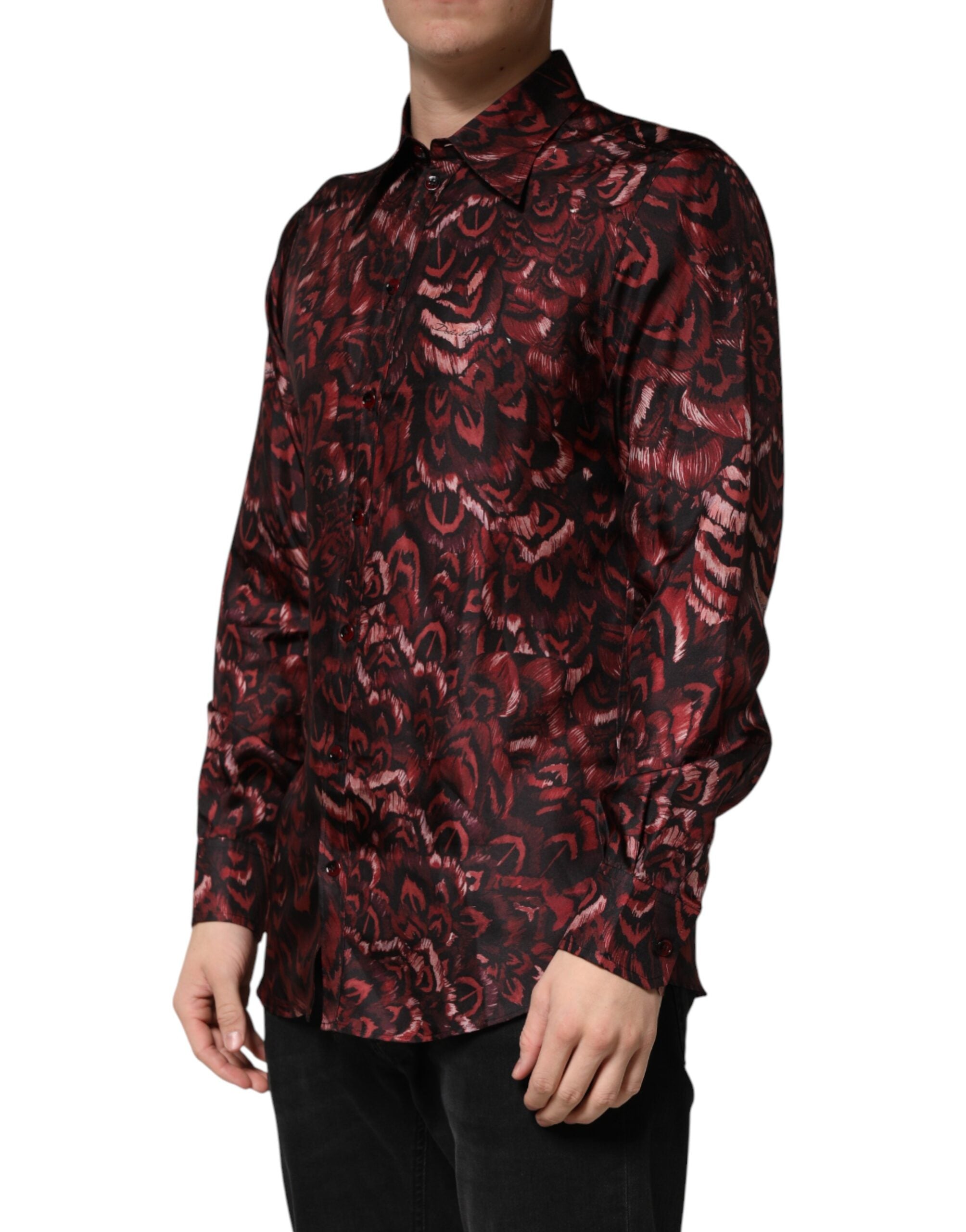 Dolce & Gabbana Bordeaux Patterned Collared Men Dress Shirt Dolce & Gabbana