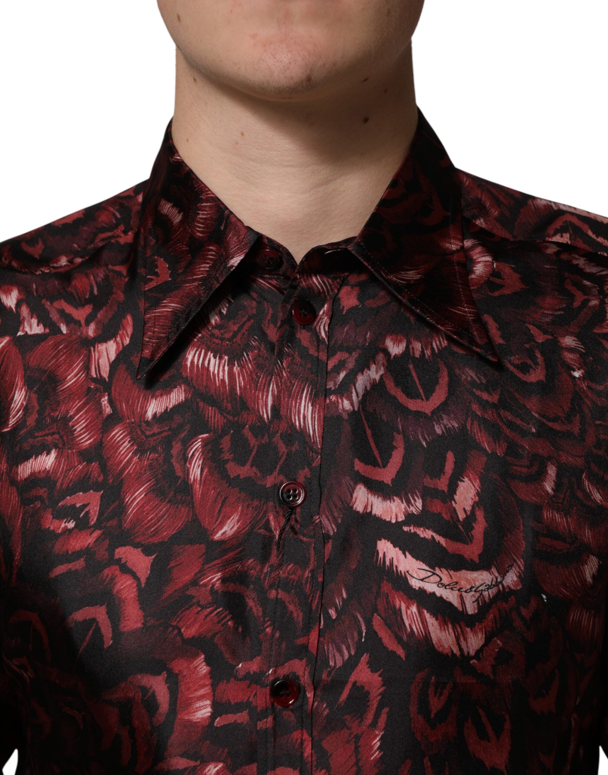 Dolce & Gabbana Bordeaux Patterned Collared Men Dress Shirt Dolce & Gabbana