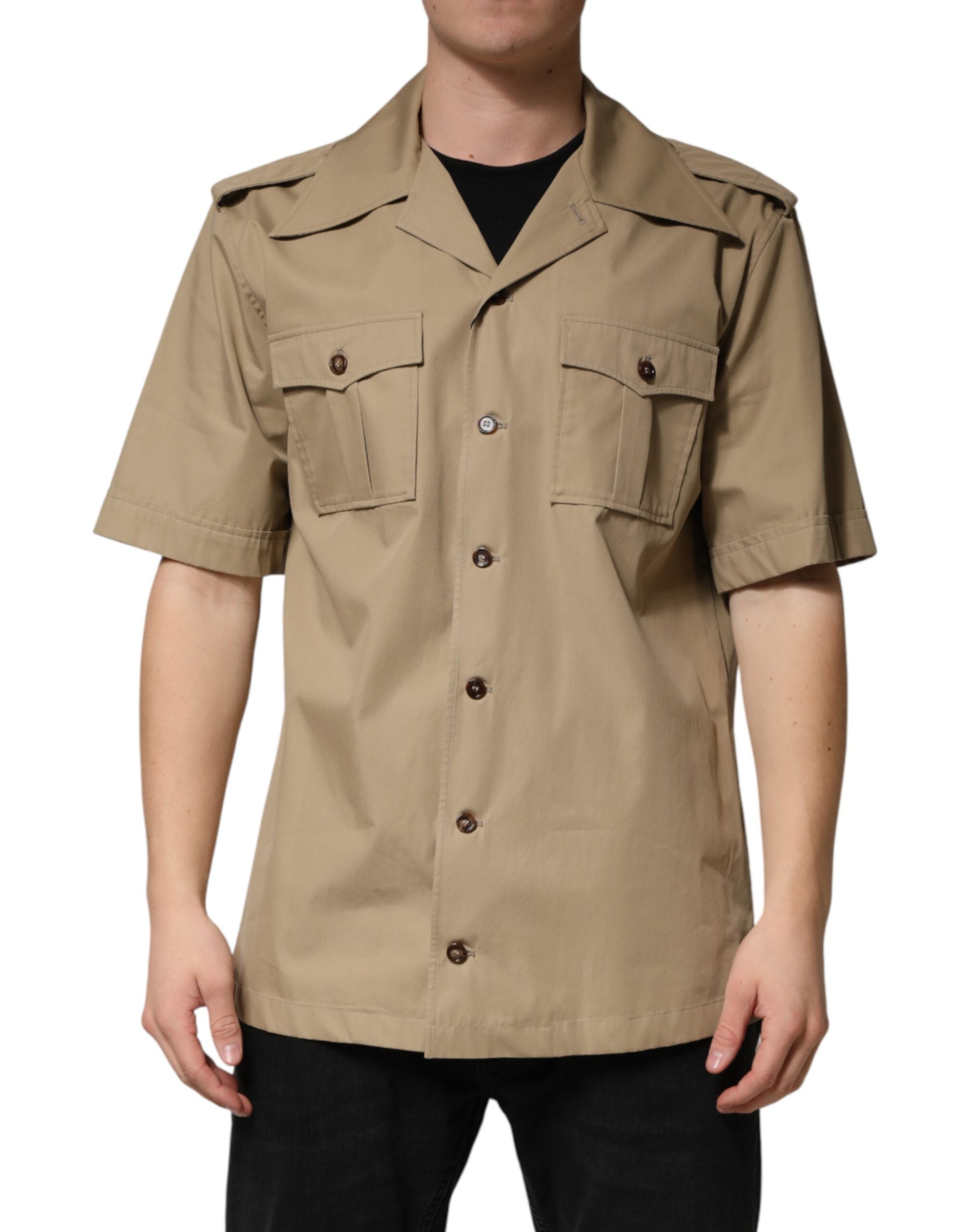 Dolce & Gabbana Brown Pin Up Short Sleeves Men Casual Shirt Dolce & Gabbana