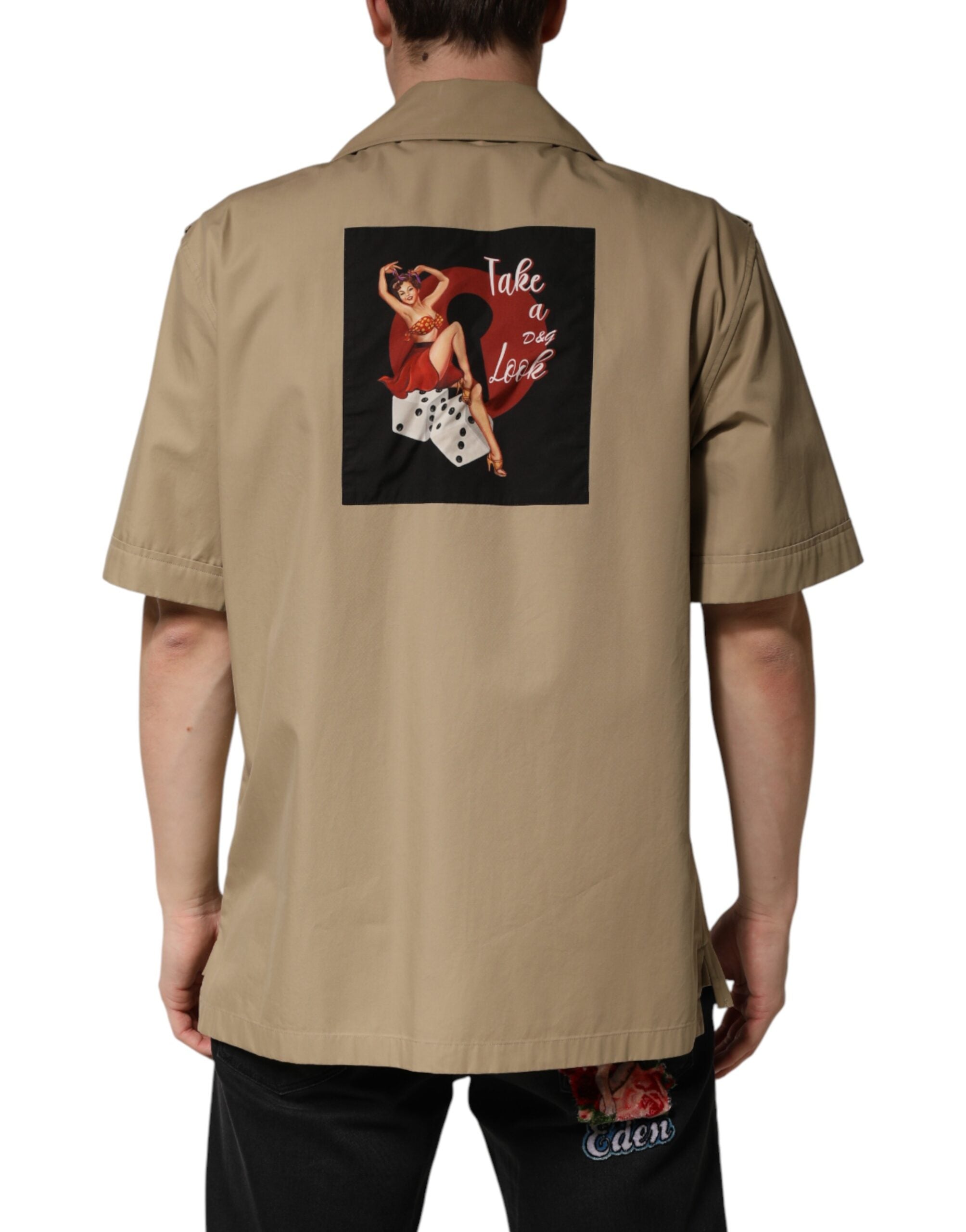 Dolce & Gabbana Brown Pin Up Short Sleeves Men Casual Shirt Dolce & Gabbana