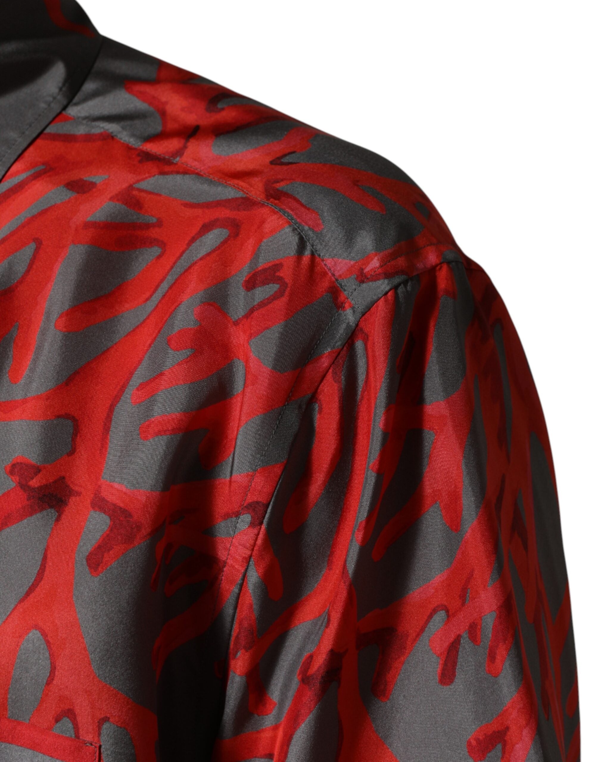 Dolce & Gabbana Gray Red Corals Short Sleeves Casual Shirt Dolce & Gabbana