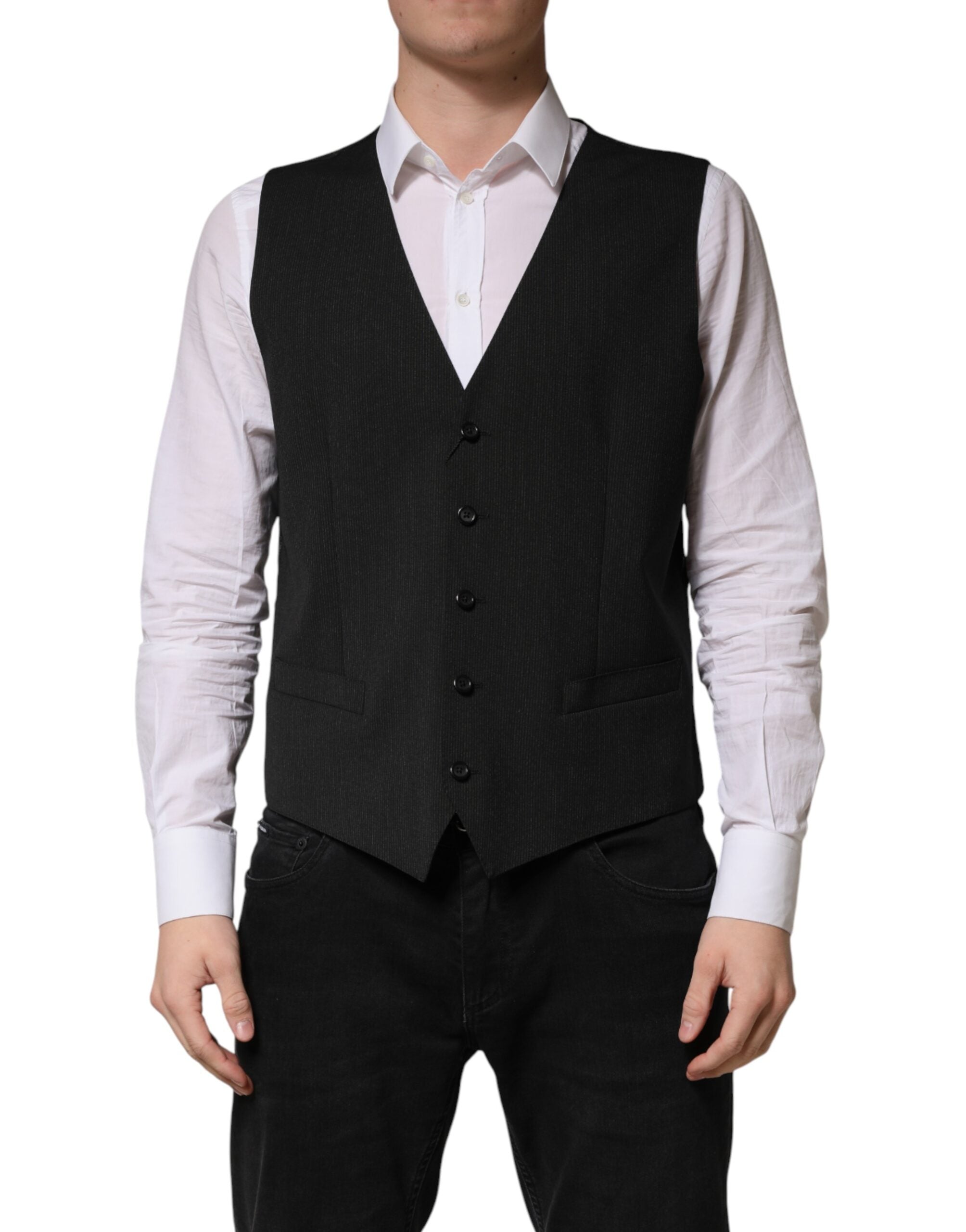 Dolce & Gabbana Black Wool Dress Men Formal Waistcoat Vest Dolce & Gabbana