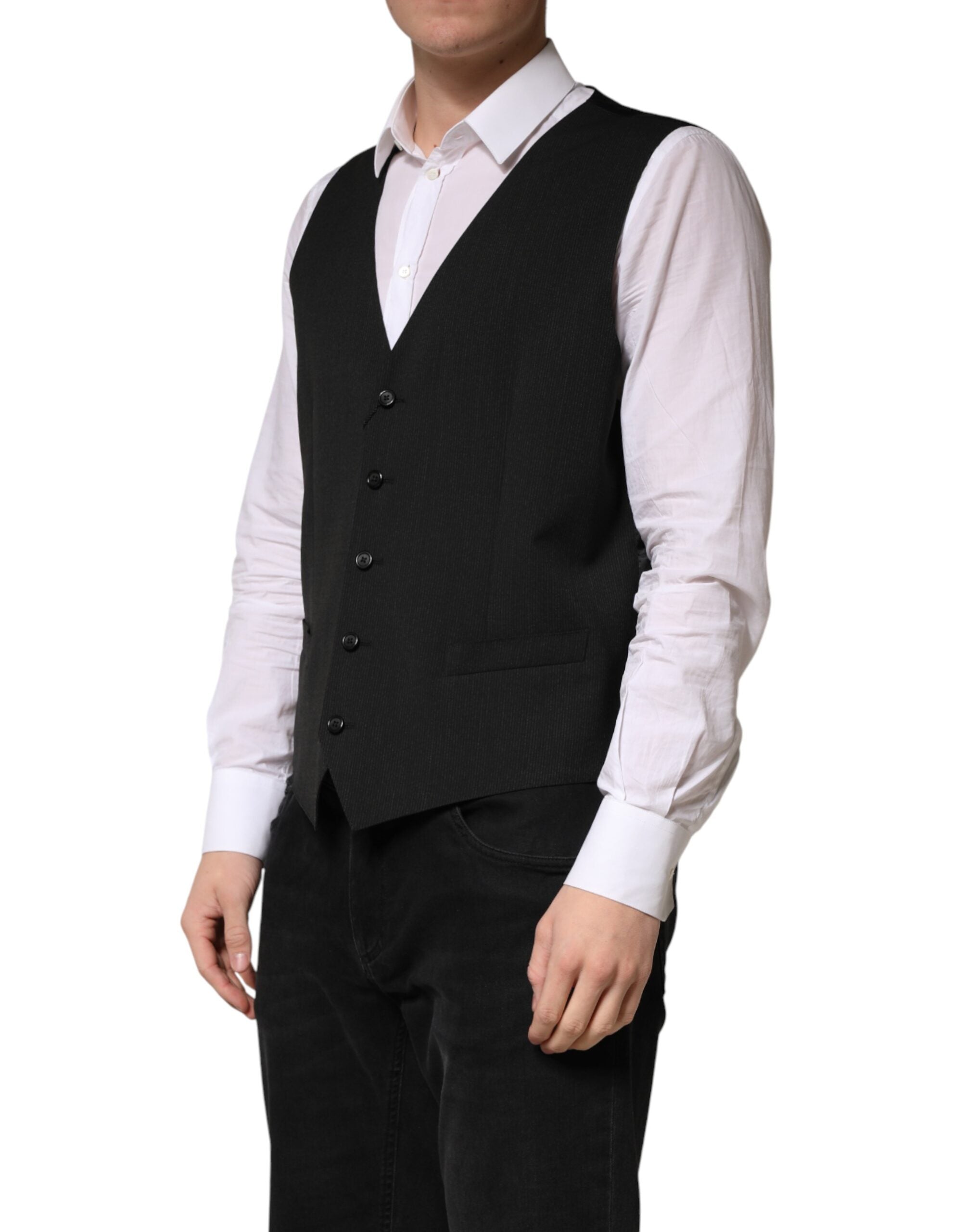 Dolce & Gabbana Black Wool Dress Men Formal Waistcoat Vest Dolce & Gabbana