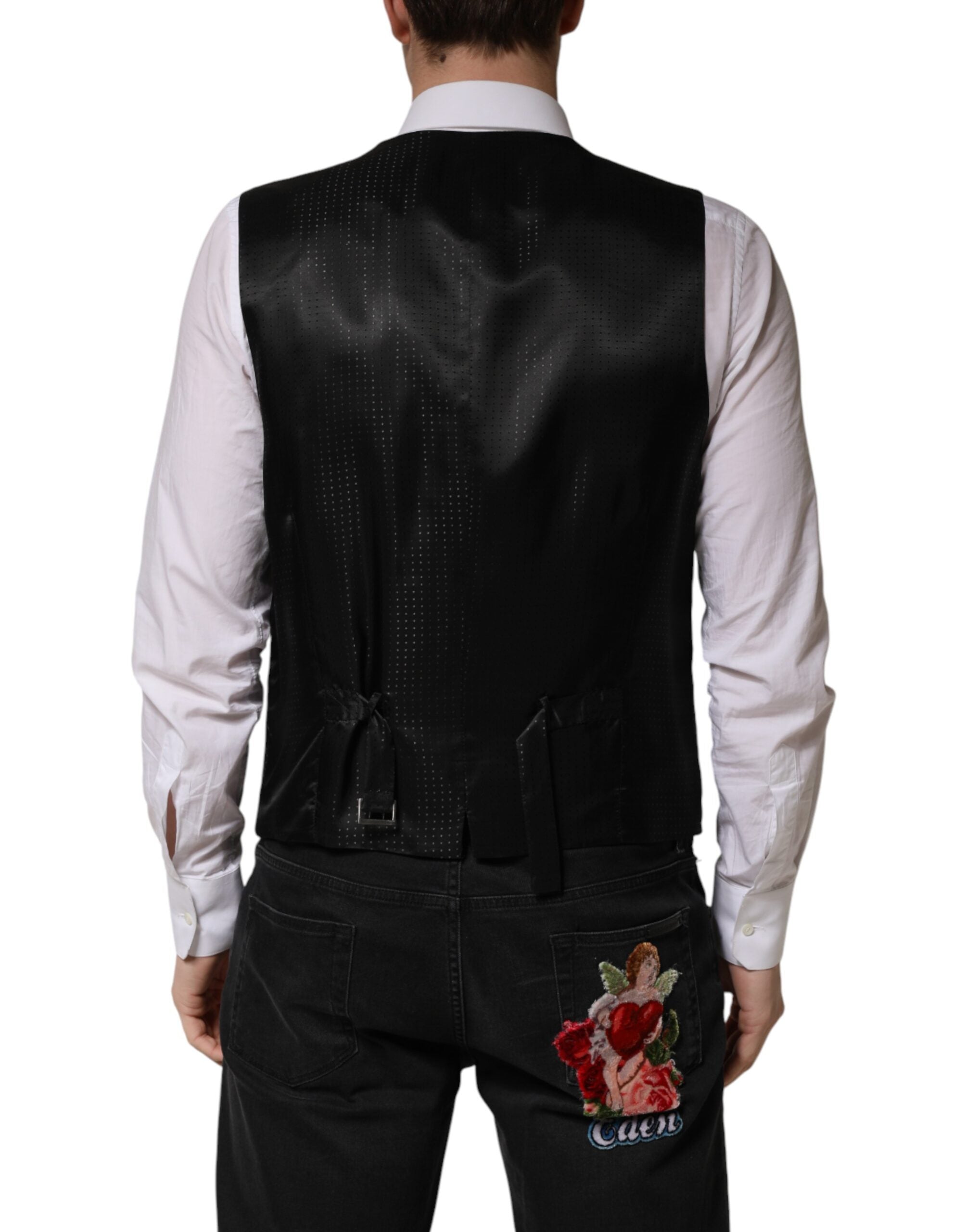 Dolce & Gabbana Black Wool Dress Men Formal Waistcoat Vest Dolce & Gabbana