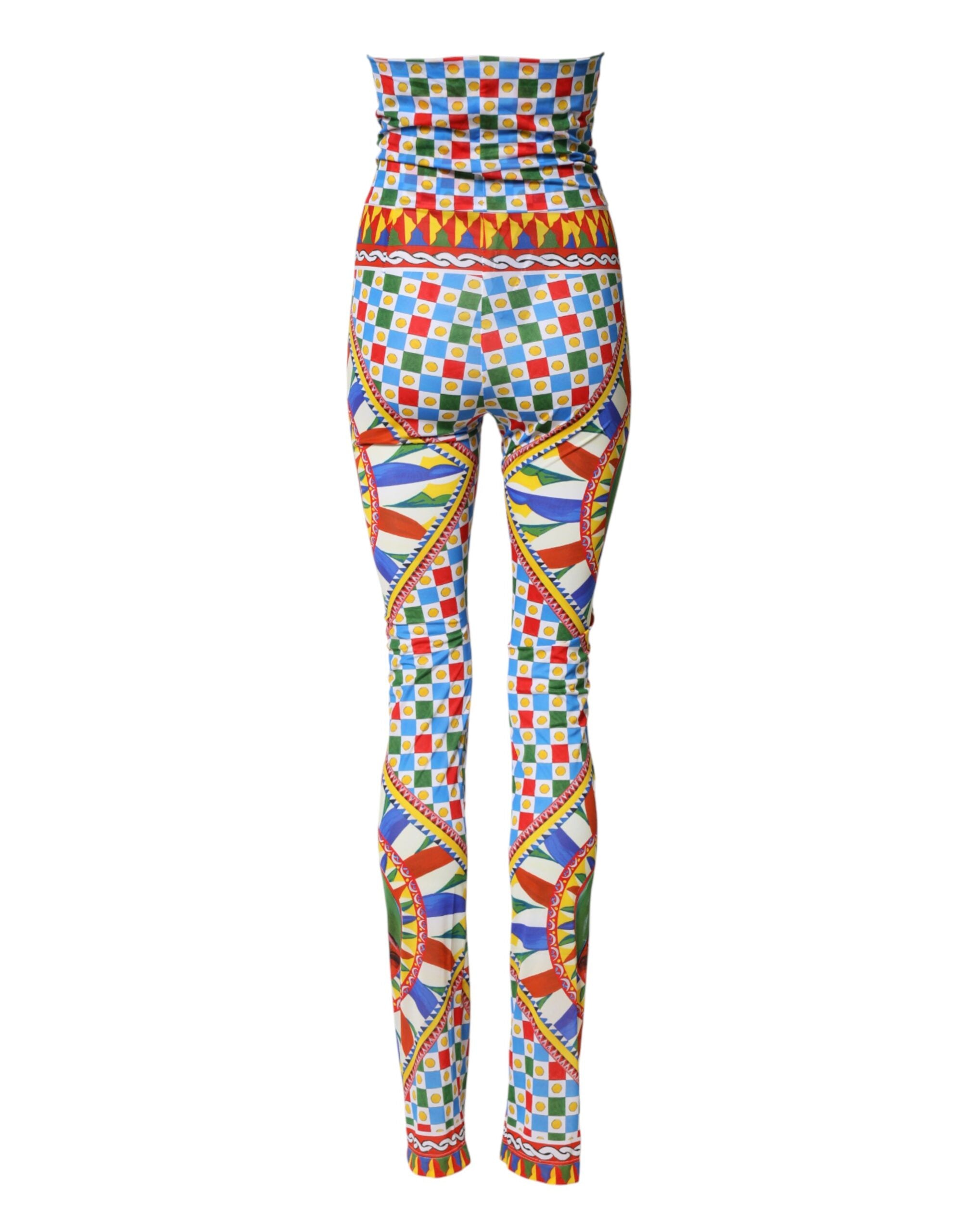 Dolce & Gabbana Multicolor Carretto Leggings High Waist Pants Dolce & Gabbana