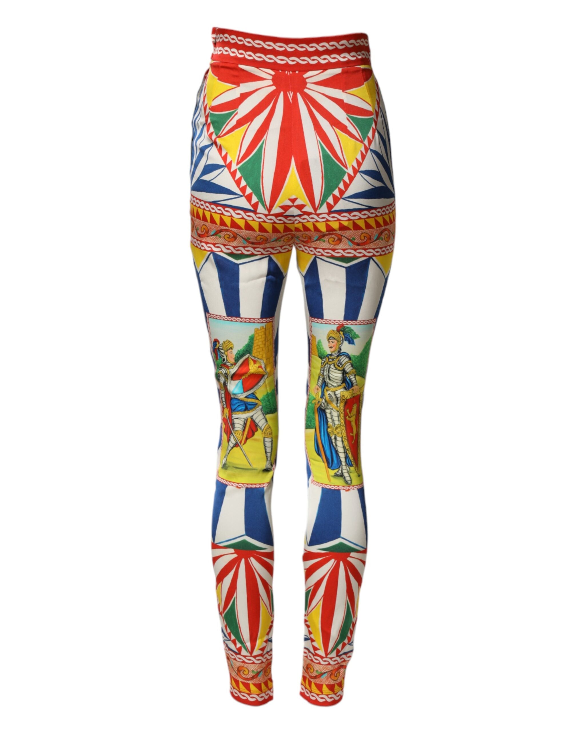 Dolce & Gabbana Multicolor Silk Carretto Leggings Stretch Waist Pants Dolce & Gabbana