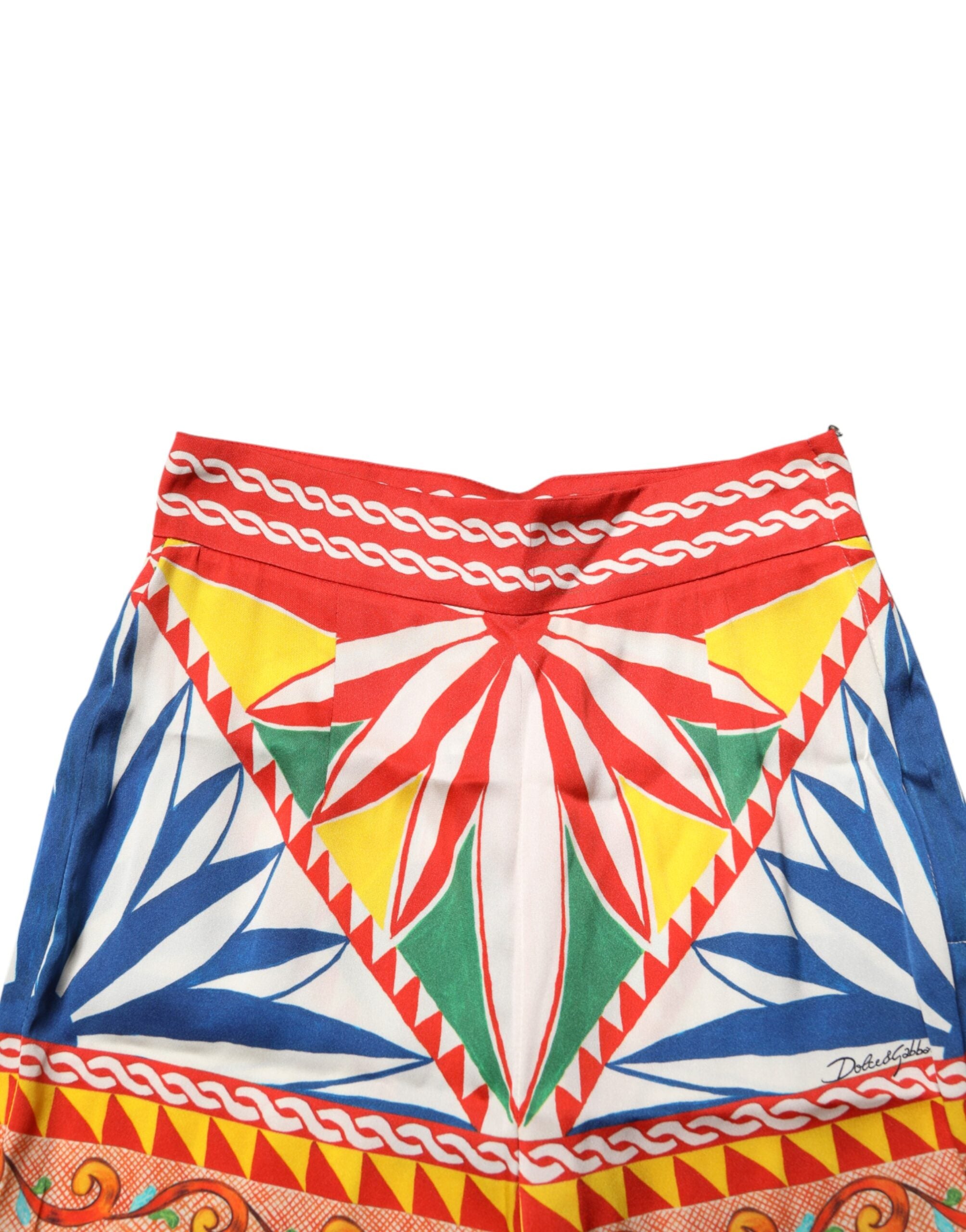 Dolce & Gabbana Multicolor Silk Carretto Leggings Stretch Waist Pants Dolce & Gabbana