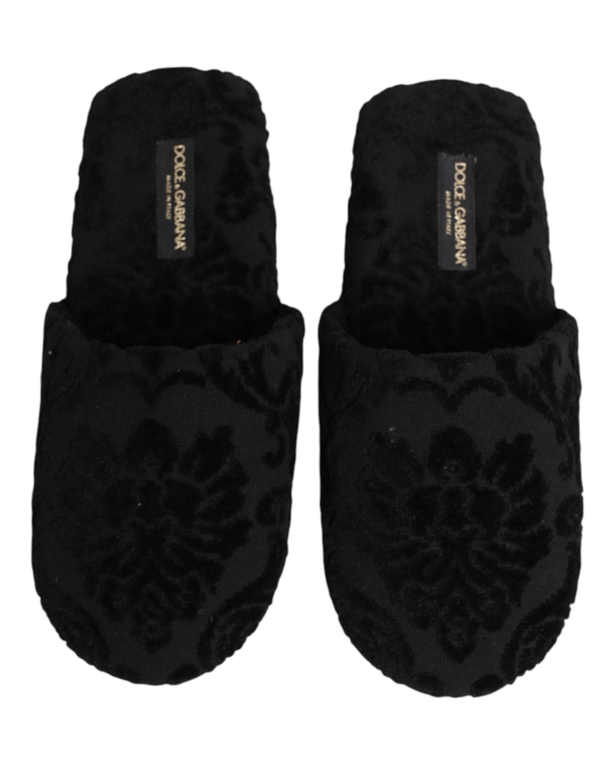 Dolce & Gabbana Black Logo Embroidered Slippers Flats Shoes Dolce & Gabbana
