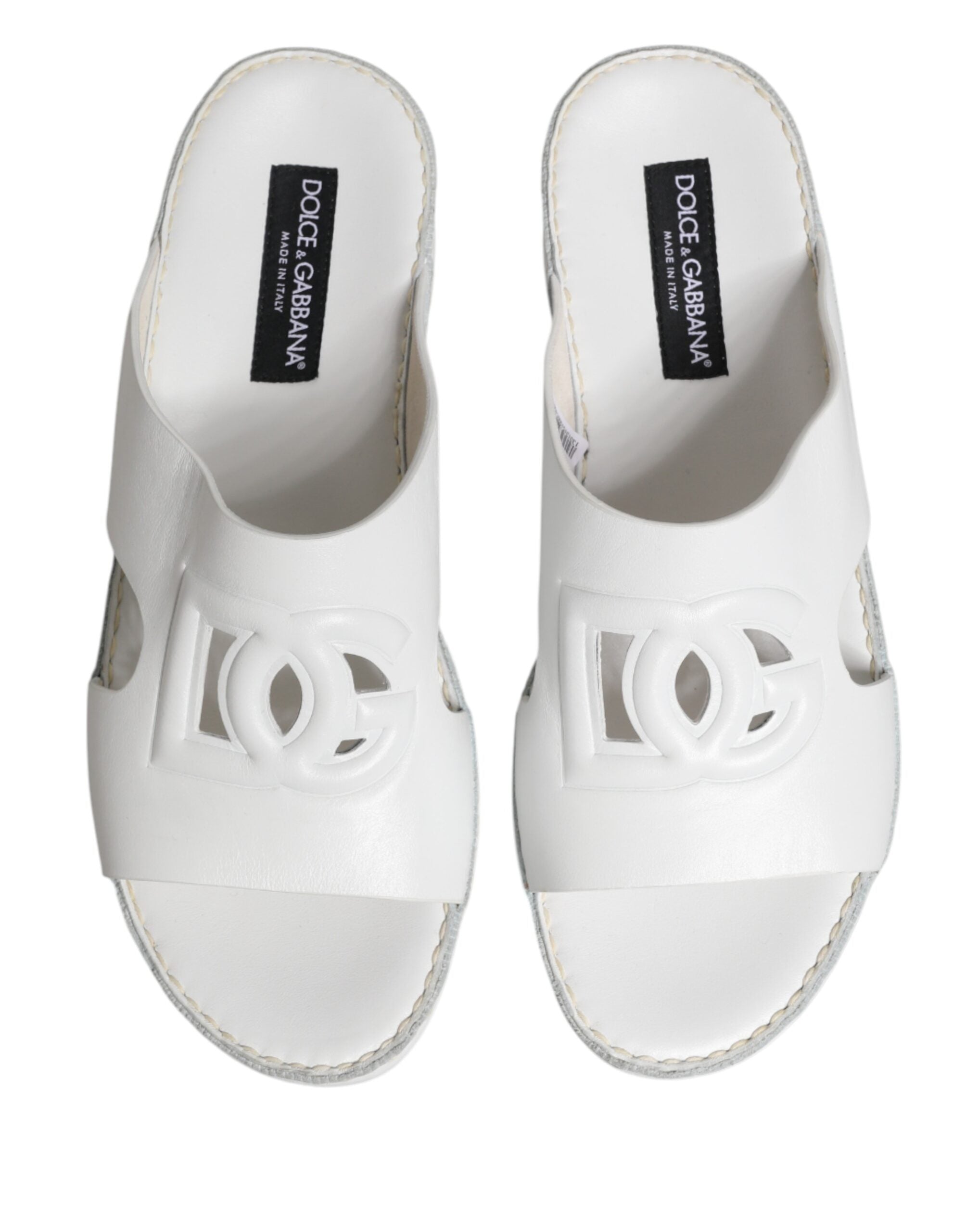Dolce & Gabbana White DG Cutout Slides Slippers Flats Shoes Dolce & Gabbana
