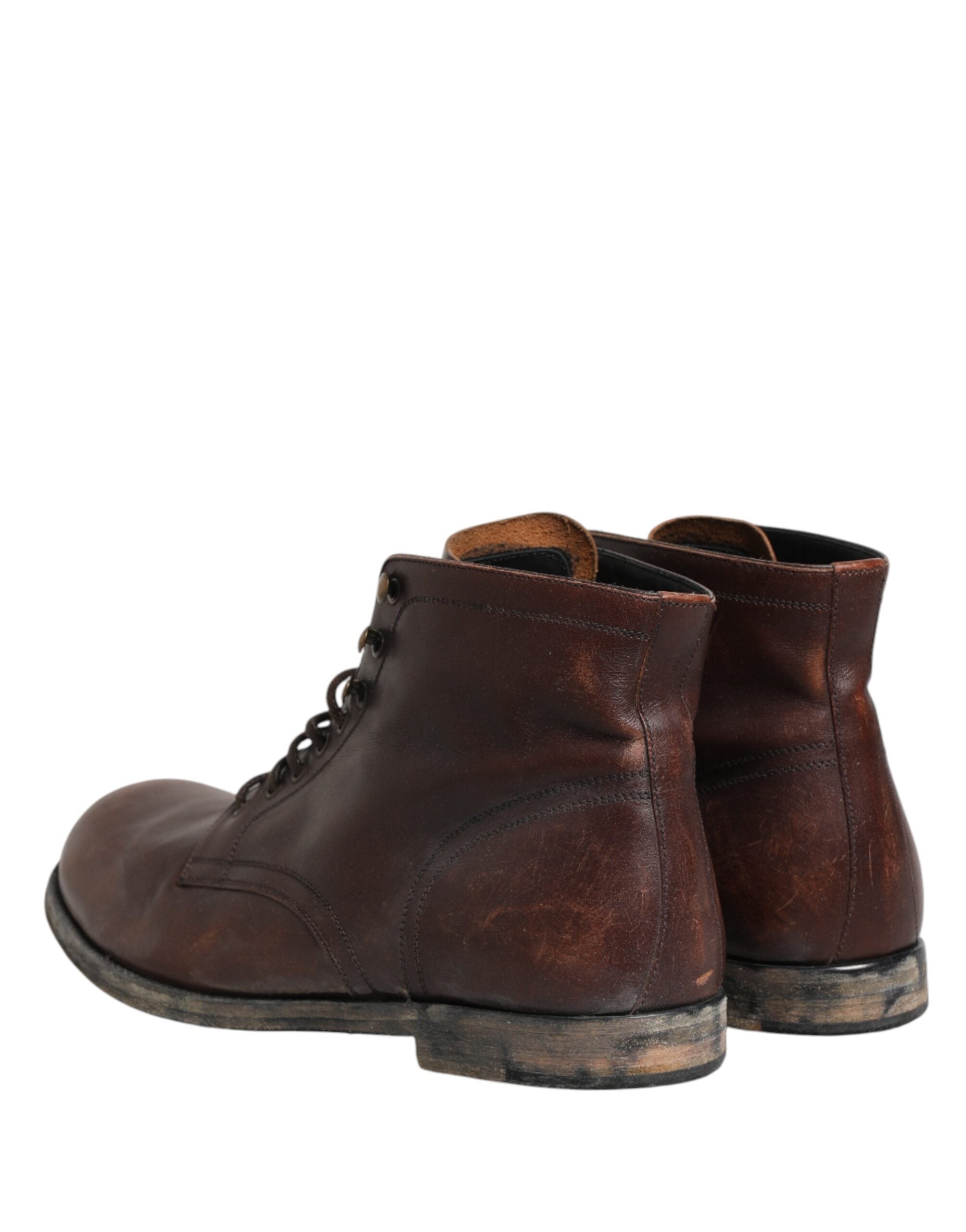 Dolce & Gabbana Brown Lace Up Short Ankle Boots Men Shoes Dolce & Gabbana