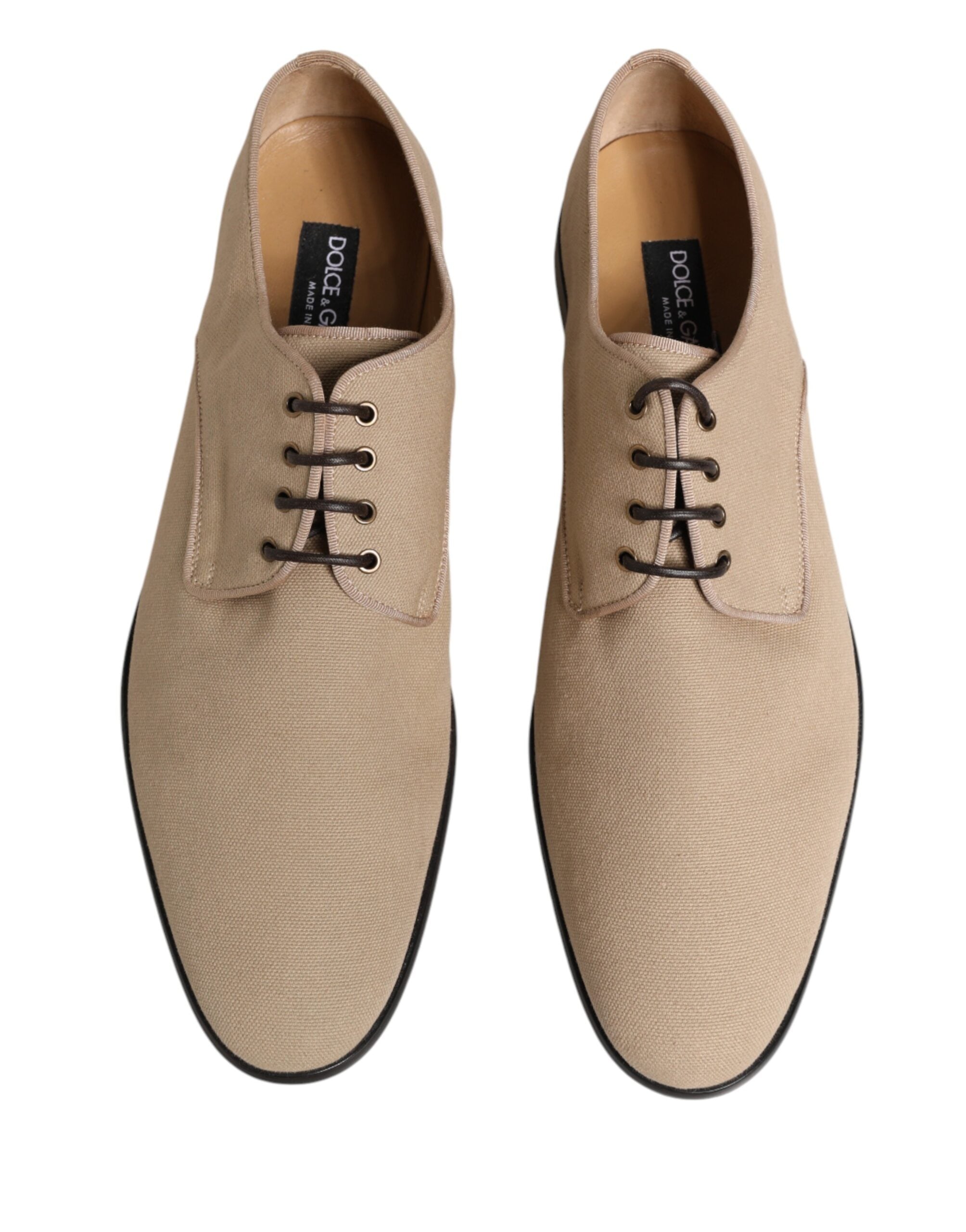 Dolce & Gabbana Beige Canvas Derby Lace Up Dress Men Shoes Dolce & Gabbana