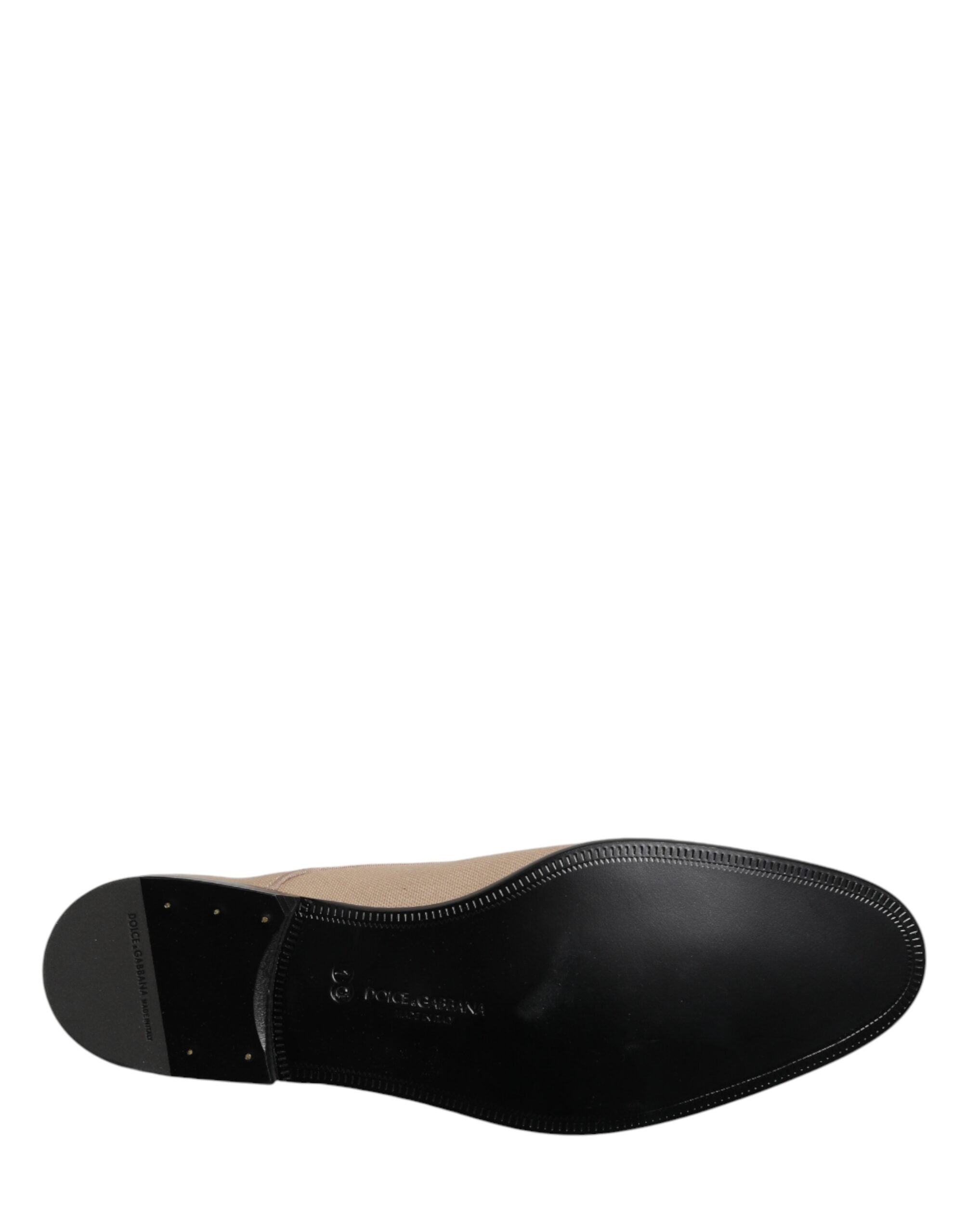 Dolce & Gabbana Beige Canvas Derby Lace Up Dress Men Shoes Dolce & Gabbana
