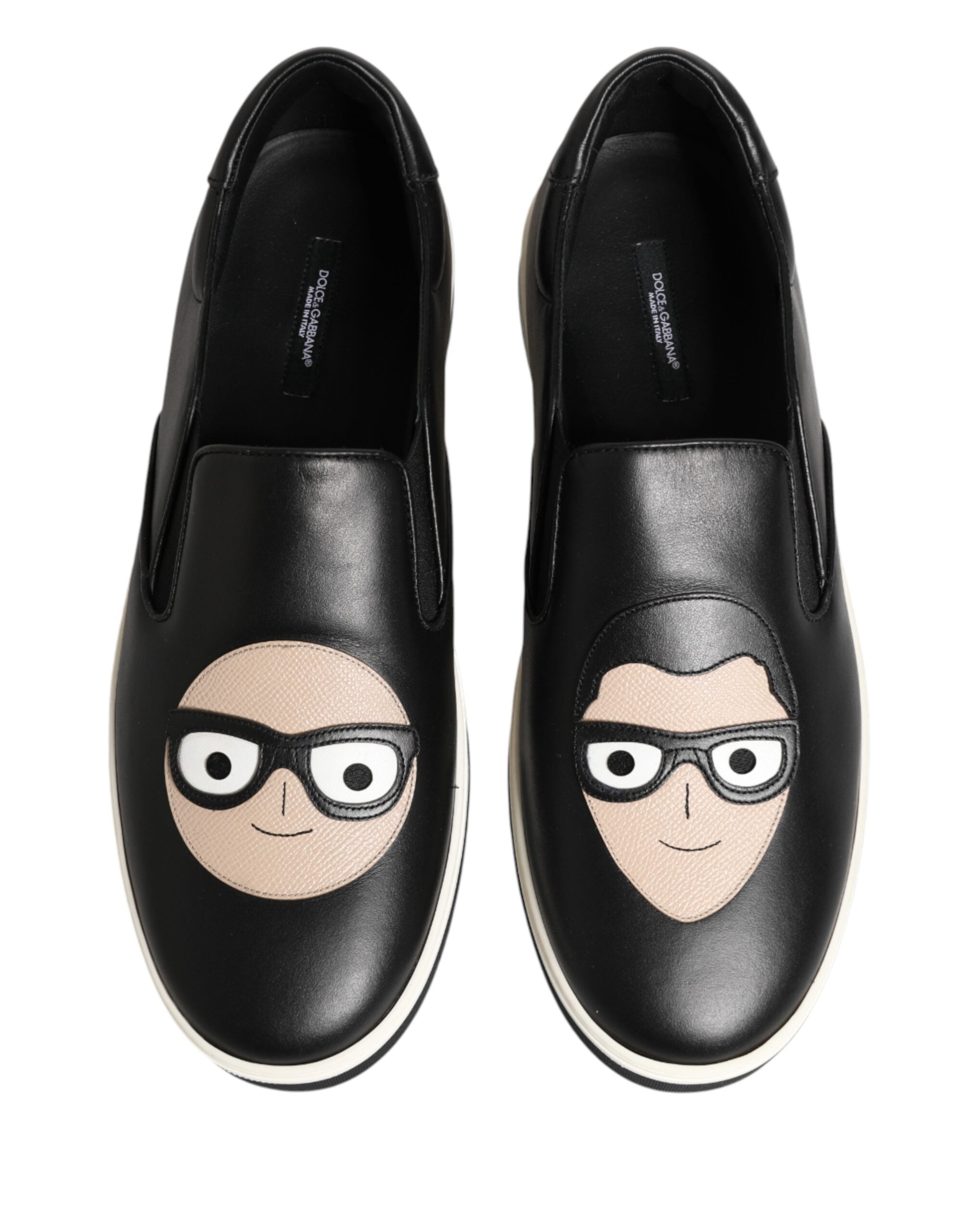 Dolce & Gabbana Black Leather Signature Figures Sneakers Shoes Dolce & Gabbana