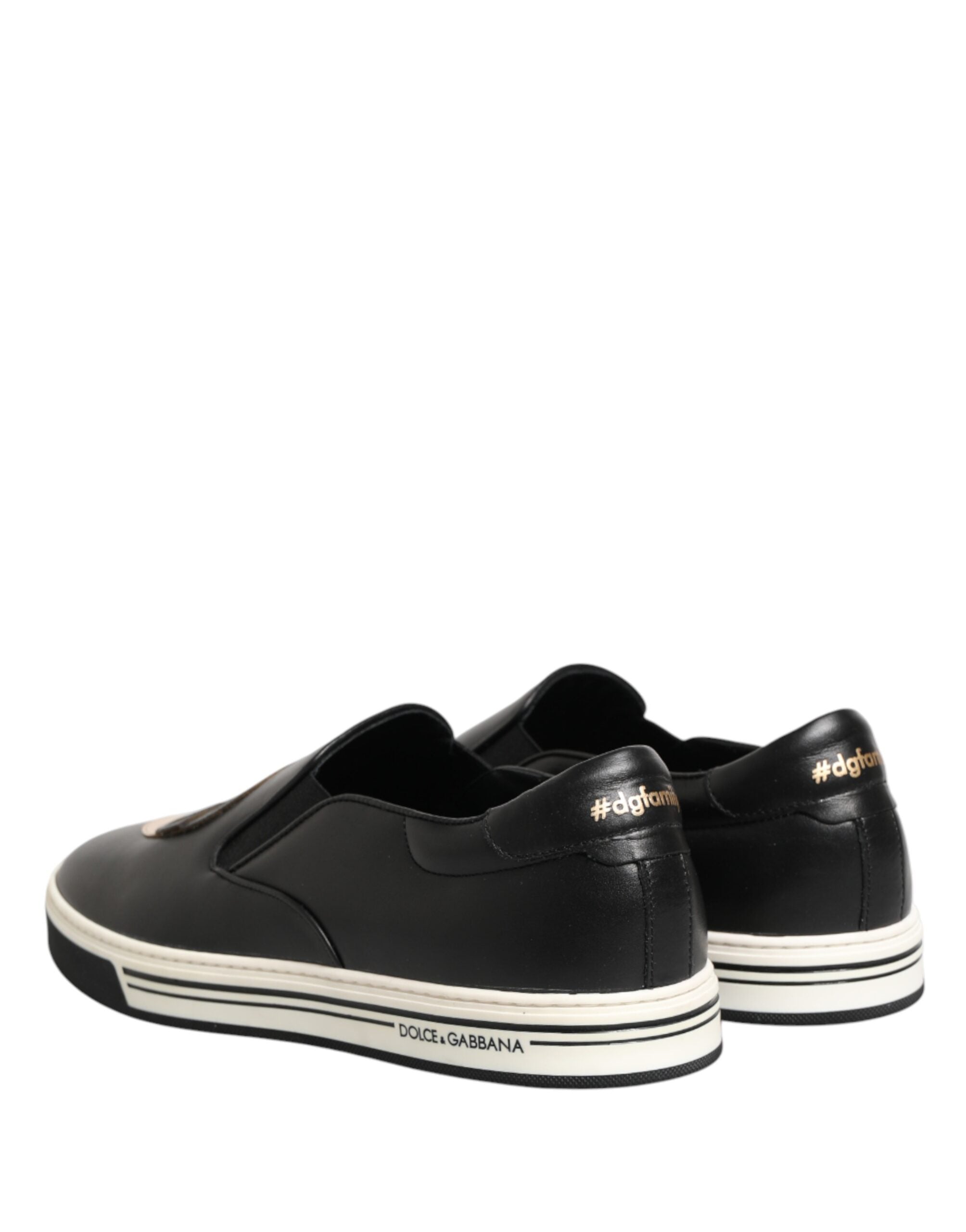 Dolce & Gabbana Black Leather Signature Figures Sneakers Shoes Dolce & Gabbana
