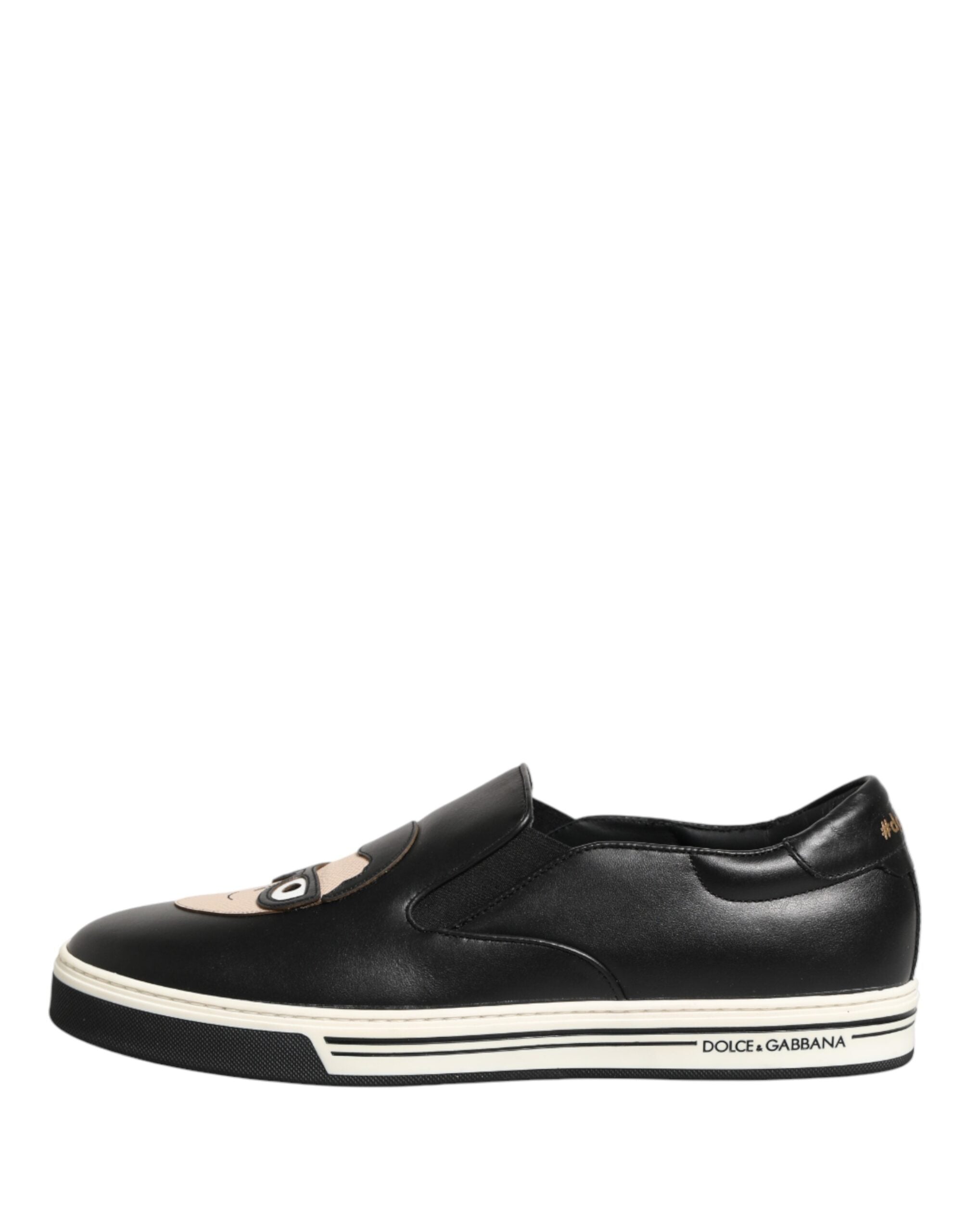 Dolce & Gabbana Black Leather Signature Figures Sneakers Shoes Dolce & Gabbana