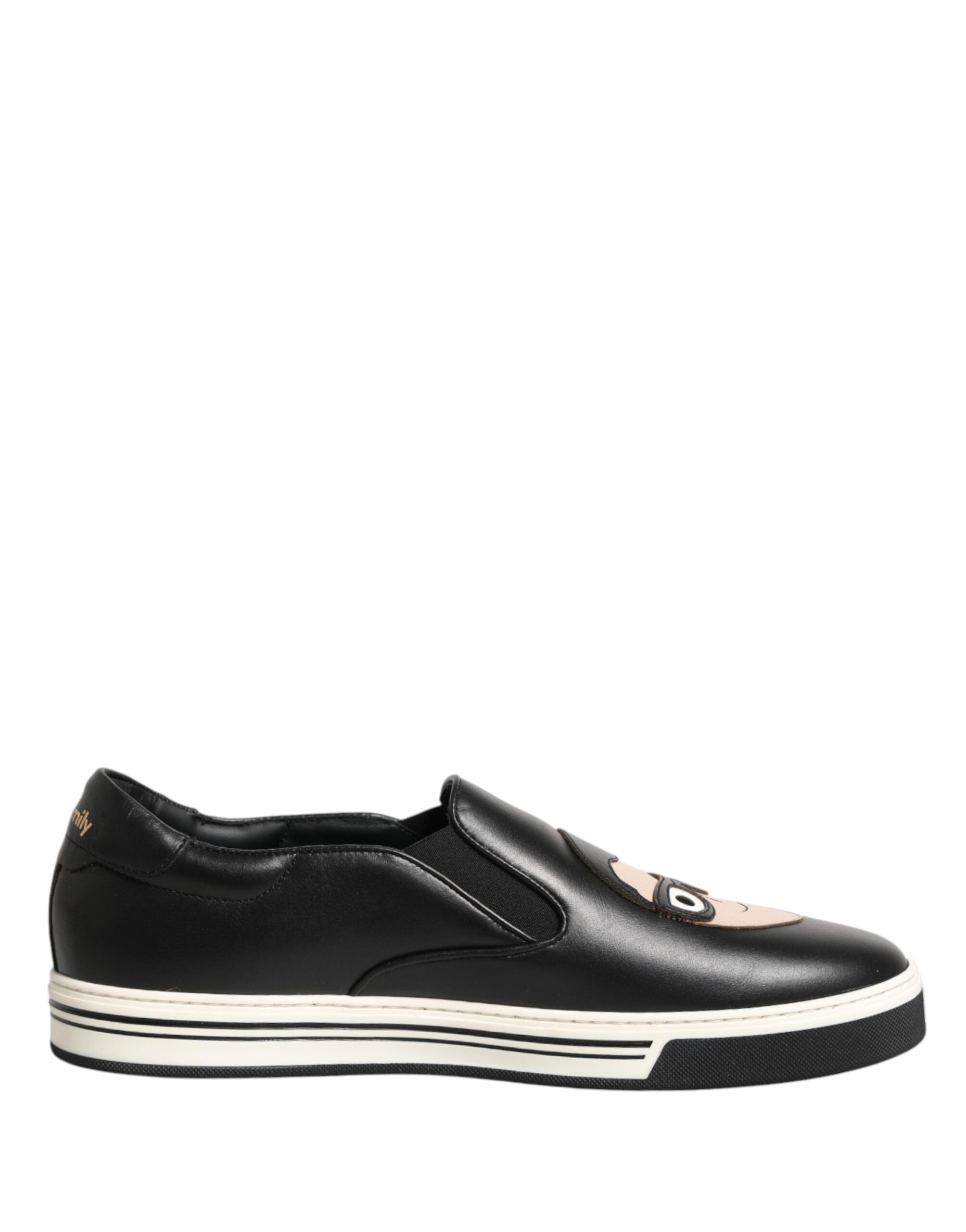 Dolce & Gabbana Black Leather Signature Figures Sneakers Shoes Dolce & Gabbana