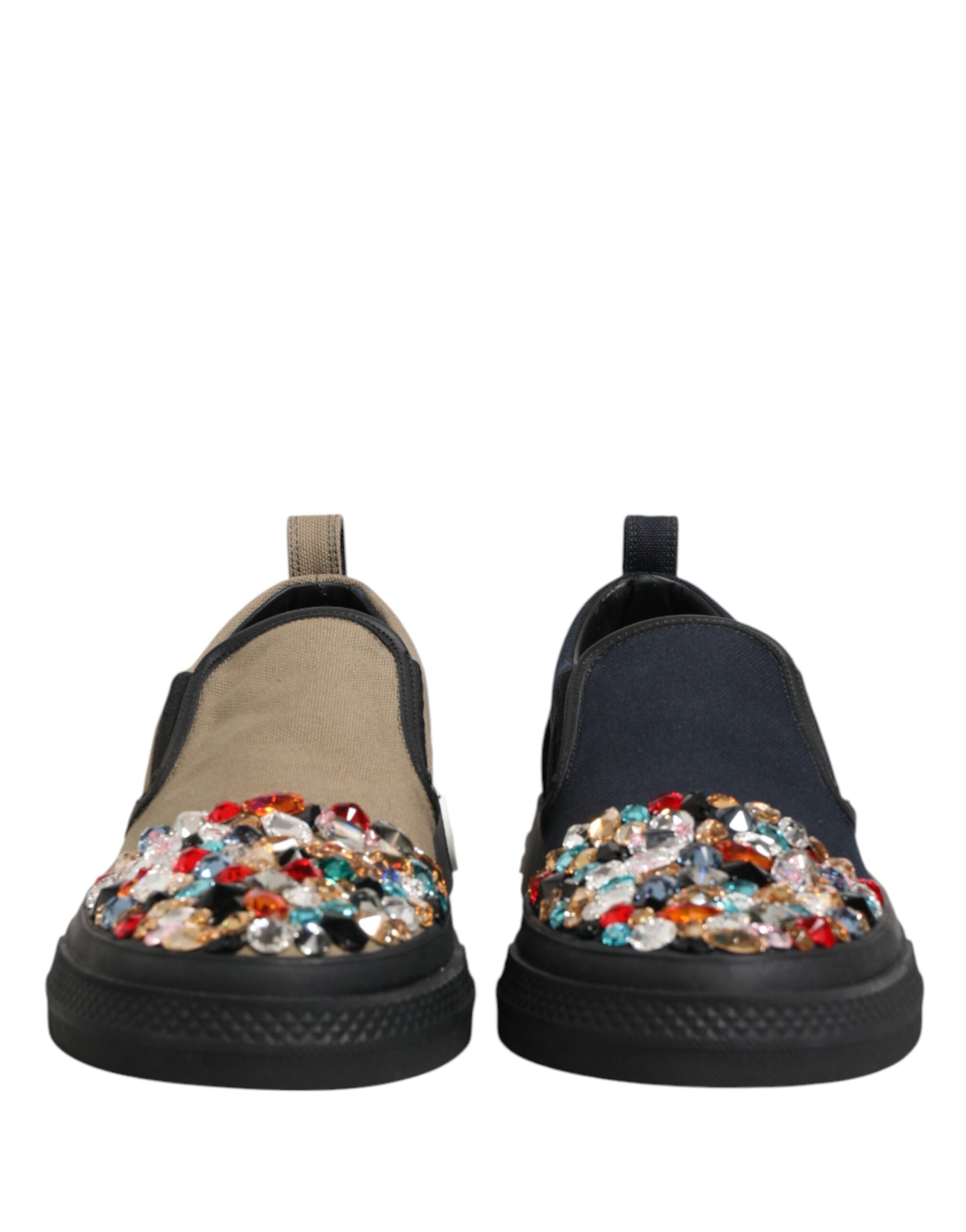 Dolce & Gabbana Blue Canvas Embellished Slip On Men Sneakers Shoes Dolce & Gabbana
