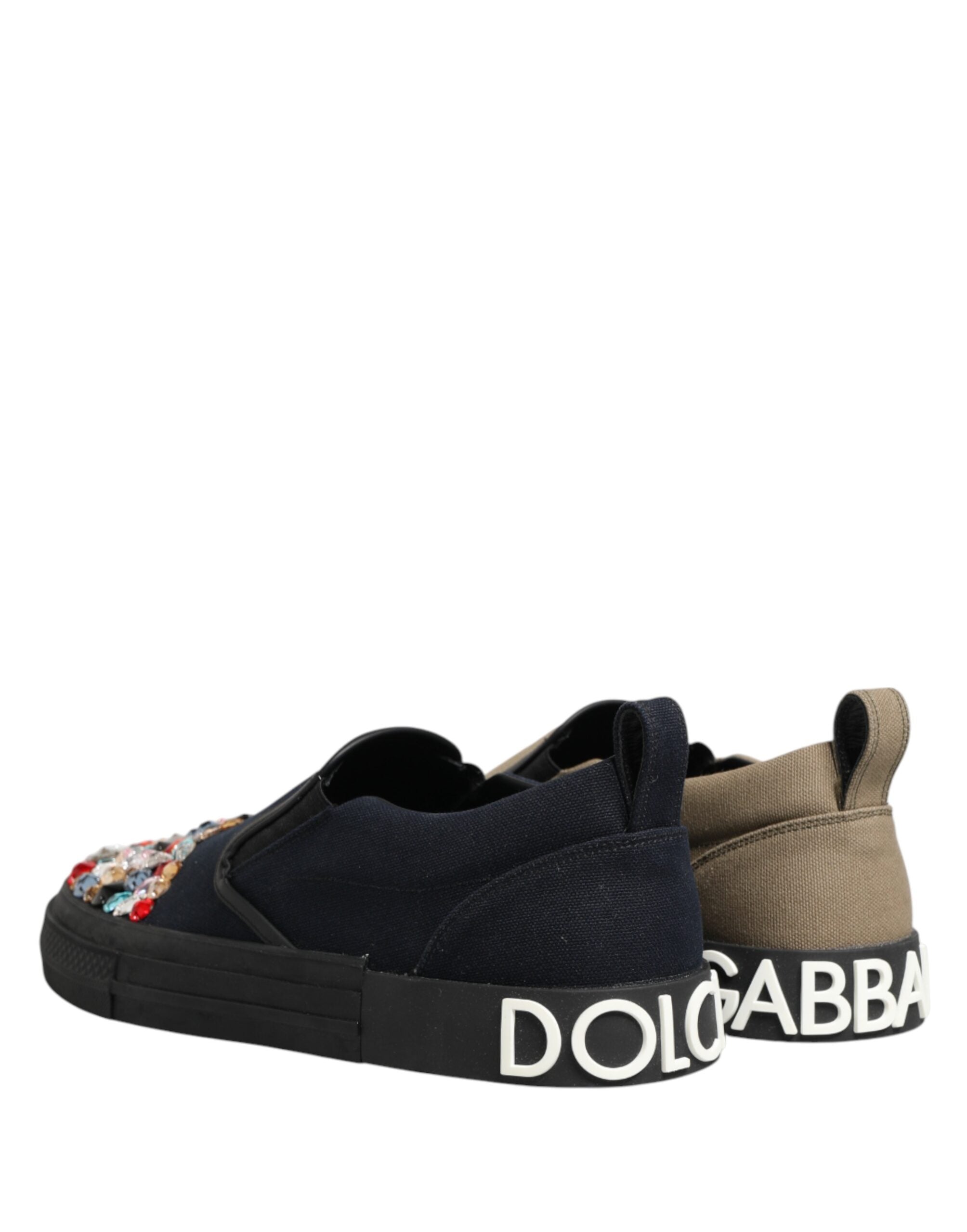 Dolce & Gabbana Blue Canvas Embellished Slip On Men Sneakers Shoes Dolce & Gabbana