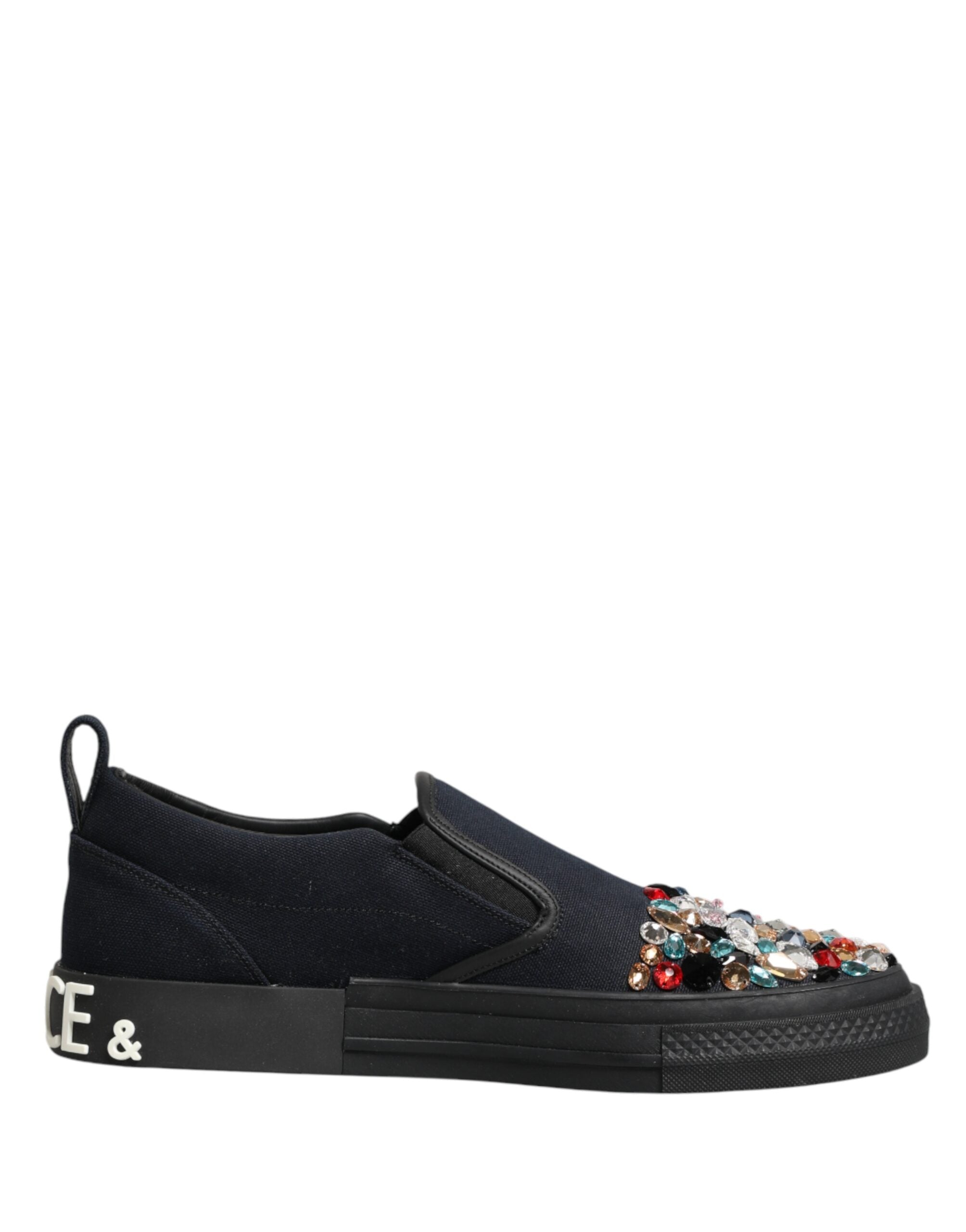 Dolce & Gabbana Blue Canvas Embellished Slip On Men Sneakers Shoes Dolce & Gabbana