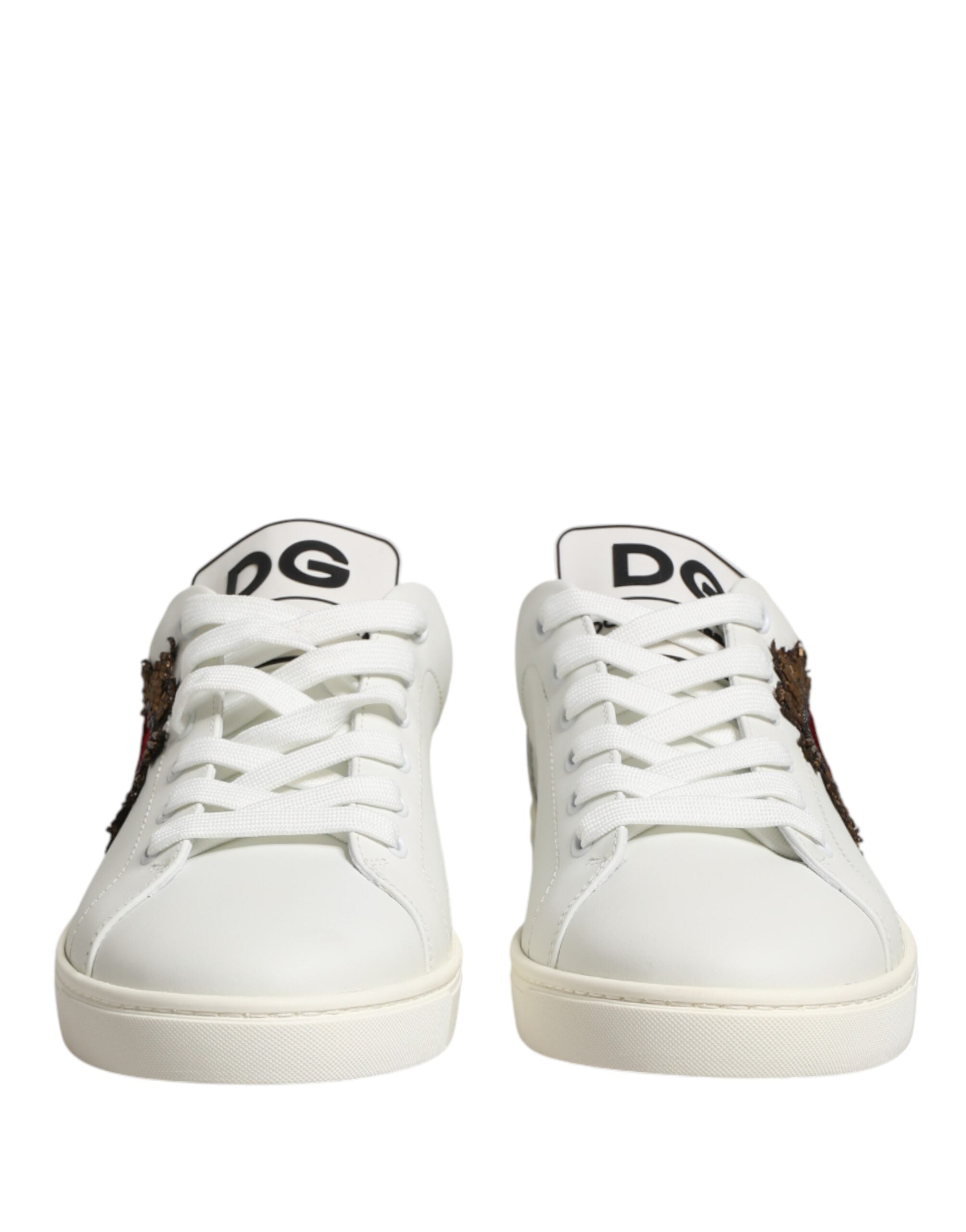 Dolce & Gabbana White Leather Sacred Heart Patch Sneakers Shoes Dolce & Gabbana