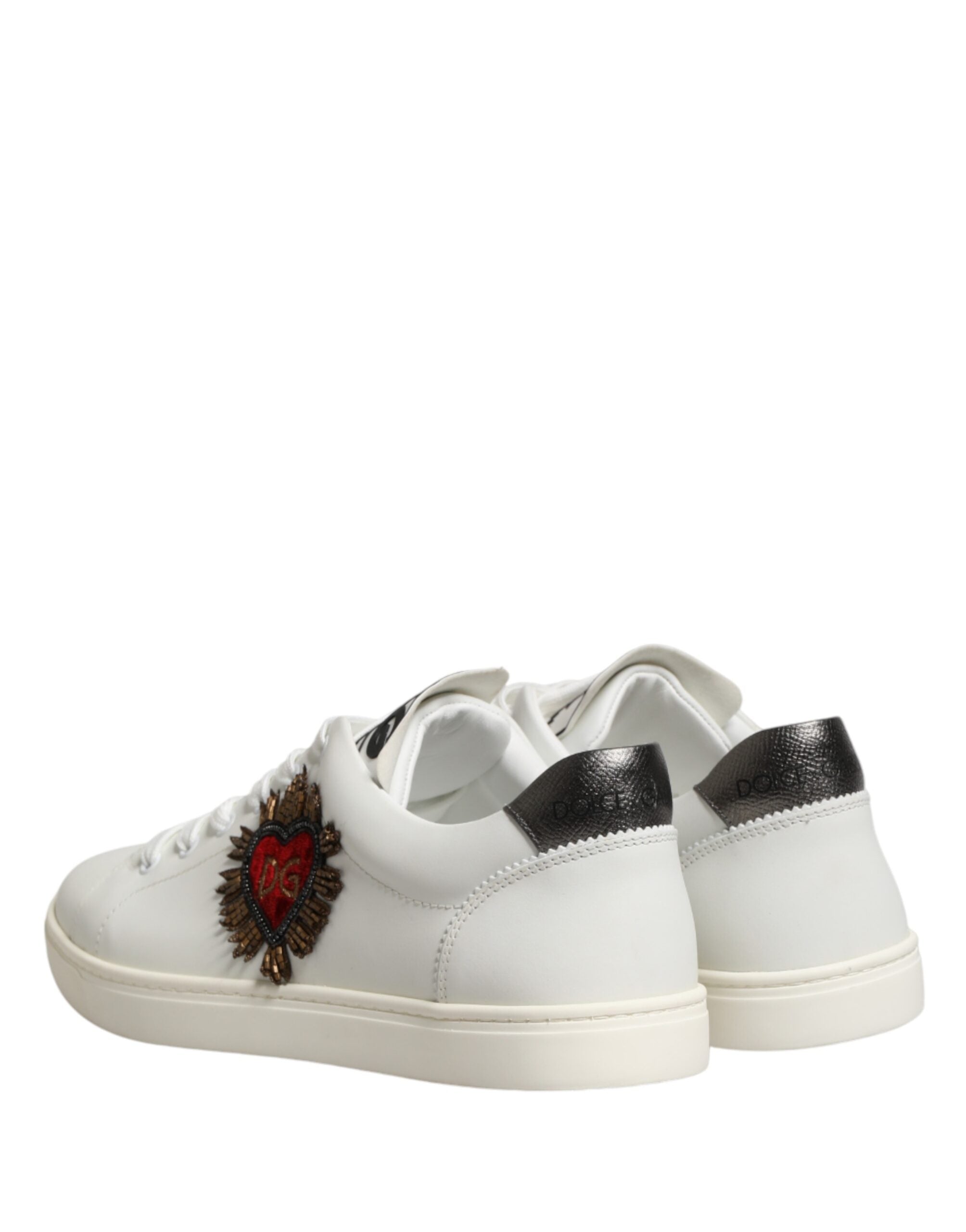 Dolce & Gabbana White Leather Sacred Heart Patch Sneakers Shoes Dolce & Gabbana