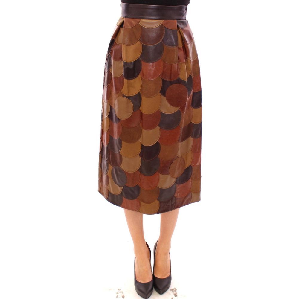 Dolce & Gabbana Brown Lamb Leather Midi Skirt Dolce & Gabbana